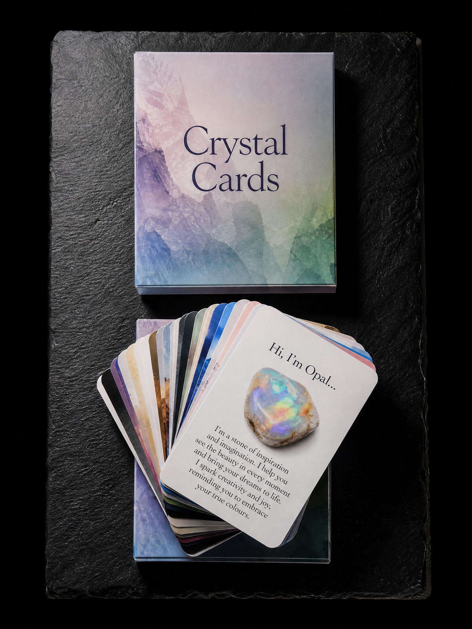 Crystal Cards notecards — 16pt silk, Soft-touch matte laminate, 4-colour process both sides