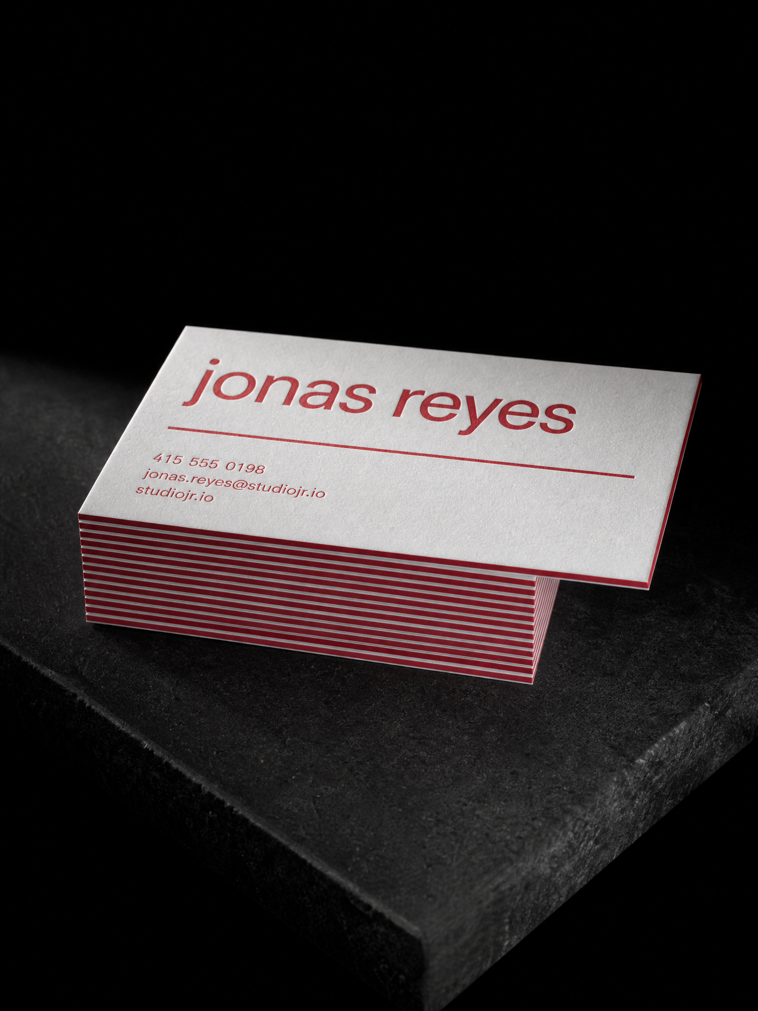 Business-cards for Print Peppermint design exercise with 8 colours including holographic and pigment foil stamping, 68 pieces across 8 product families, exotic stocks: cotton, kraft, suede, pearlescent, cork, wood, metal, acrylic, plastic and pantone spot, fluorescent pantone, blind letterpress, raised gloss, triplex.