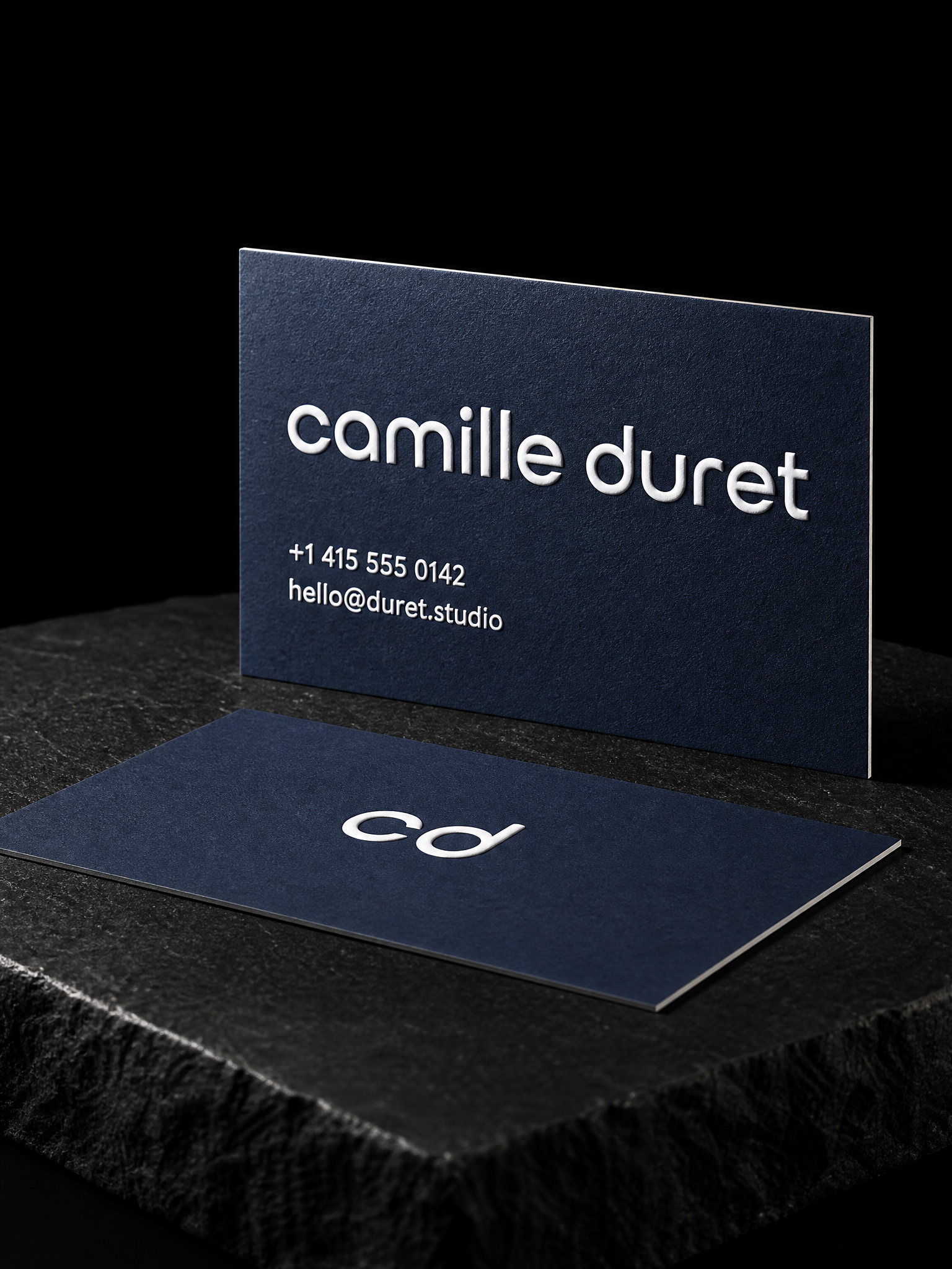 Raised gloss navy business card — custom business cards by Print Peppermint, specialty print with raised gloss ink