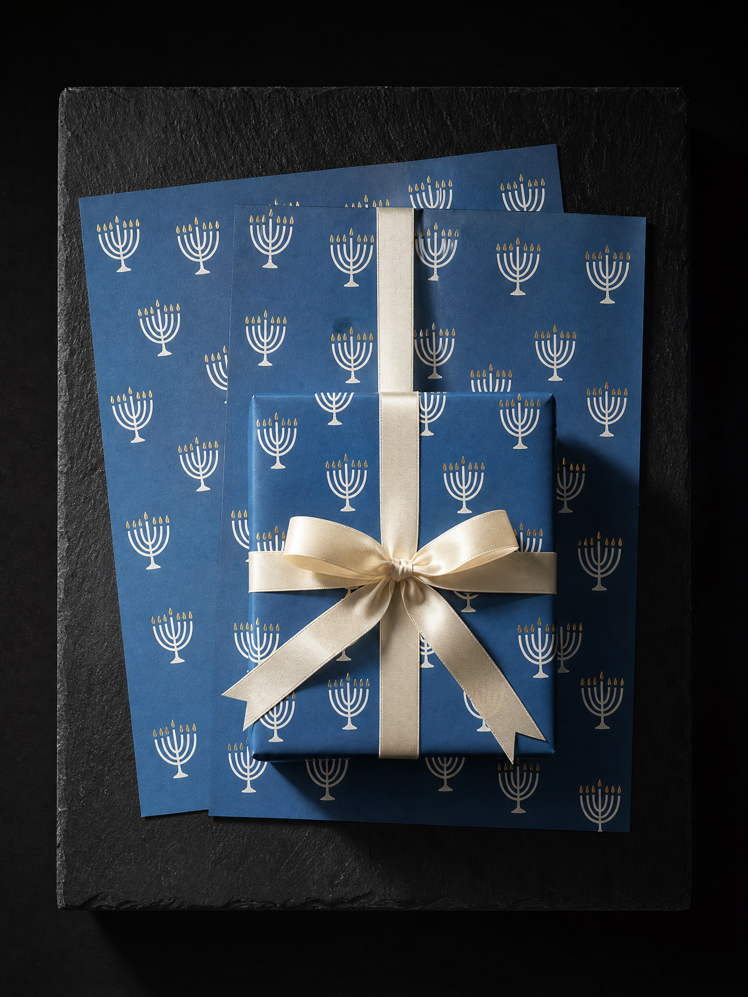 Gelt & Glow wrapping paper — 69# uncoated text, Pantone 2141 C spot, Gold hot foil