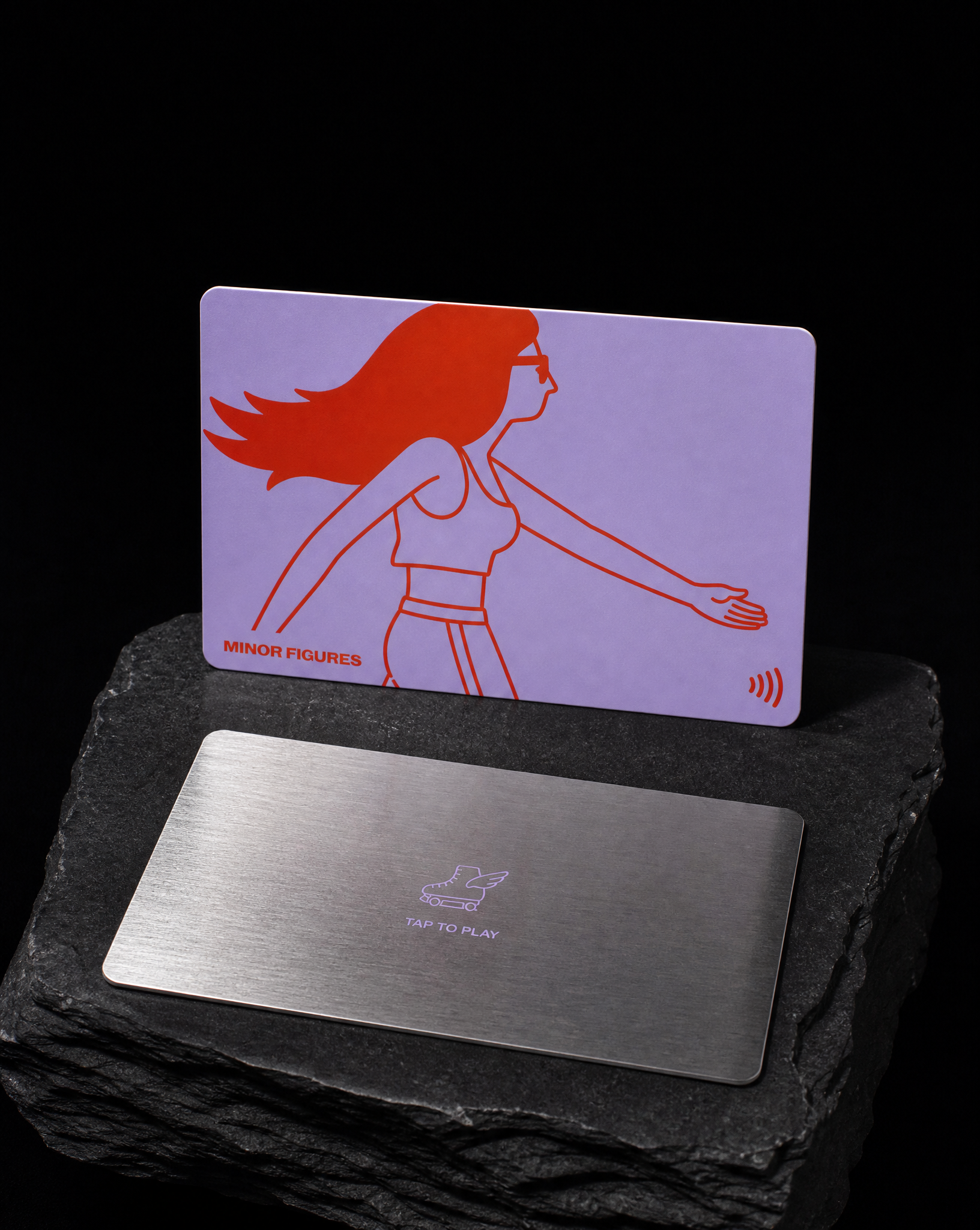 Skater illustration cropped to three times card height, running off all four edges of the card
