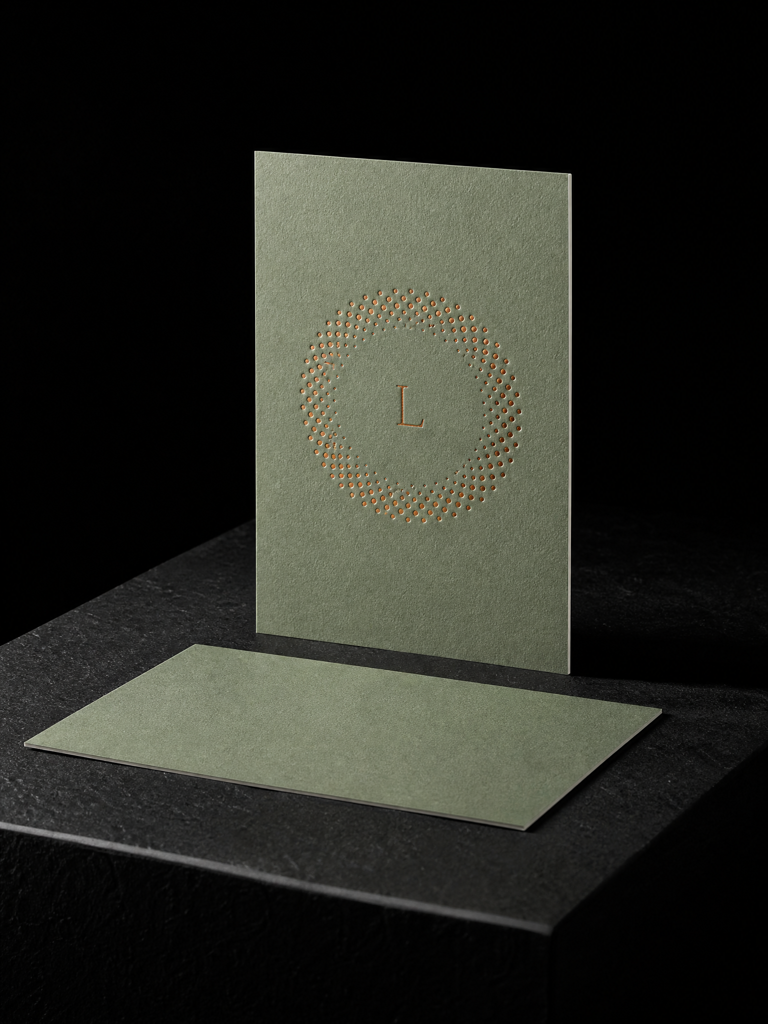 Notecards for Print Peppermint design exercise with flat notecard a2, 32pt colorplan mid green.