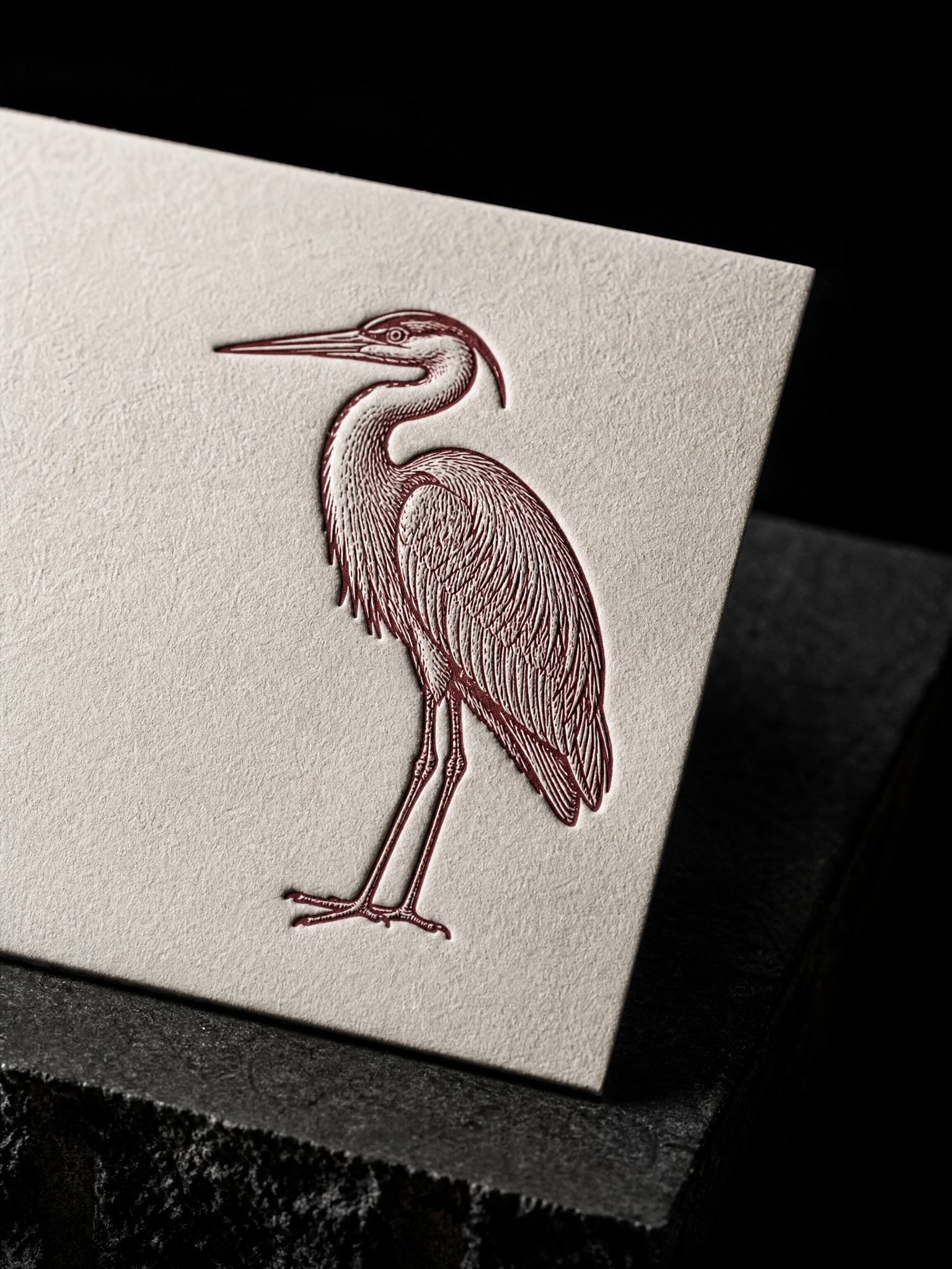 Engraved motif, oxblood on cream — macro, by Print Peppermint