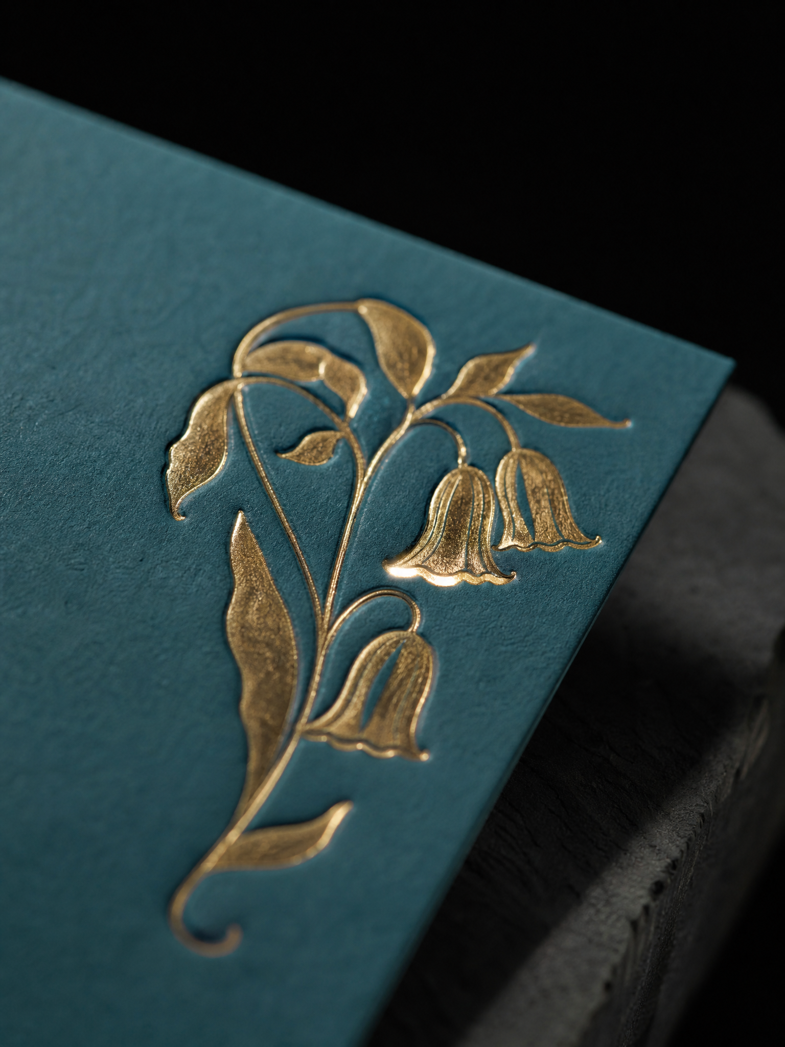Gilded florals, gold on teal — macro, by Print Peppermint