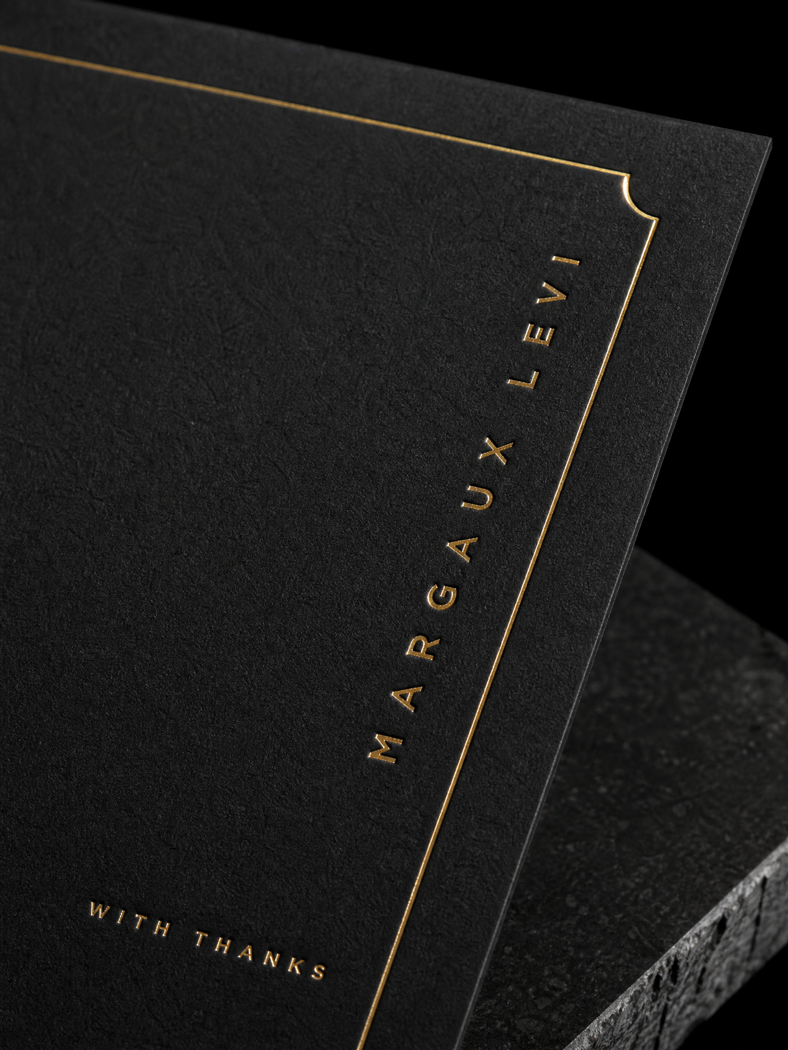 Black cotton, gold hairline frame — macro, by Print Peppermint
