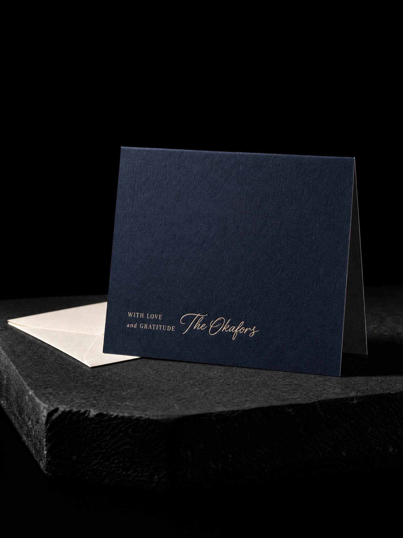 Notecards for Print Peppermint design exercise with folded notecard, 32pt colorplan imperial blue.