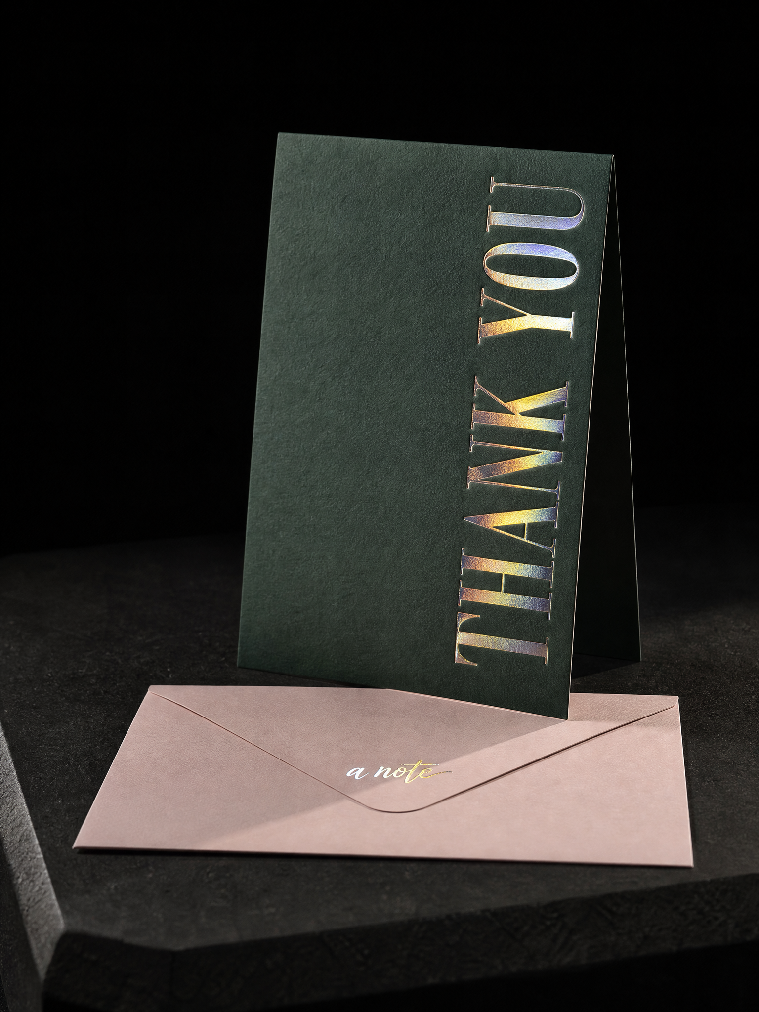 Notecards for Print Peppermint design exercise with folded notecard a6, 32pt colorplan racing green.