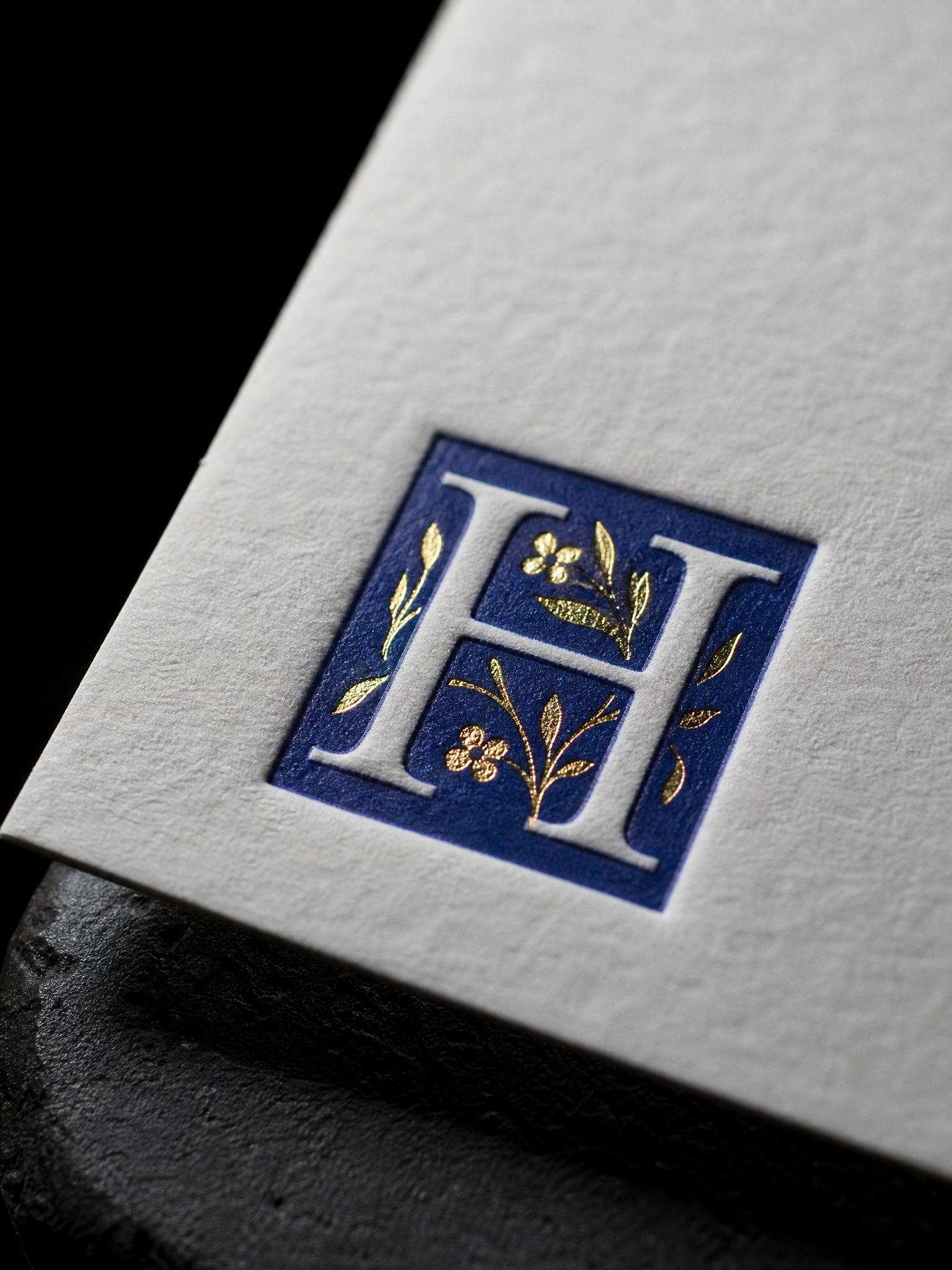 Illuminated initial, cobalt — macro, by Print Peppermint