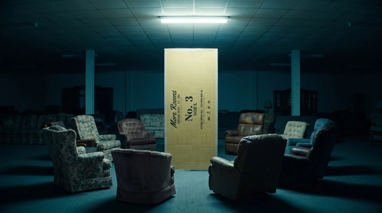 What if your boxes came from the Backrooms? Custom printed corrugated shipping boxes for a furniture store