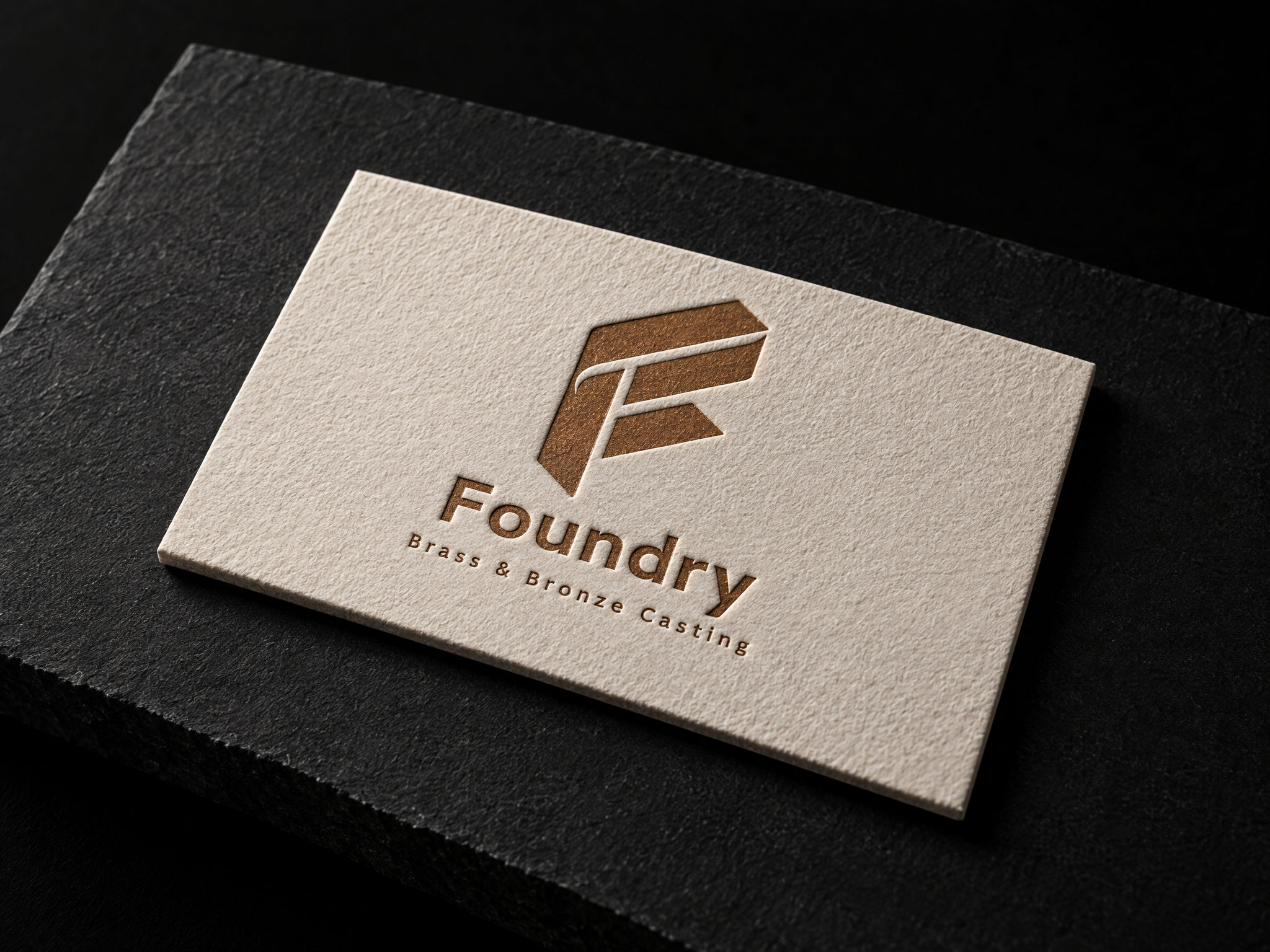 Foundry brass and bronze casting identity, designed by Print Peppermint, copper-foiled on warm white cotton paper