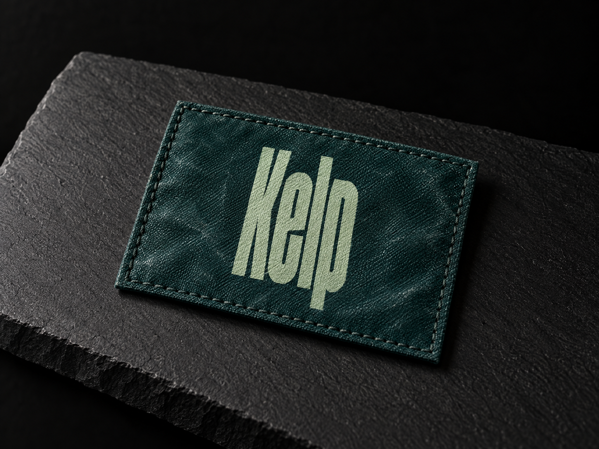 Kelp seaweed farm identity, designed by Print Peppermint, woven in pale green on a dark green label