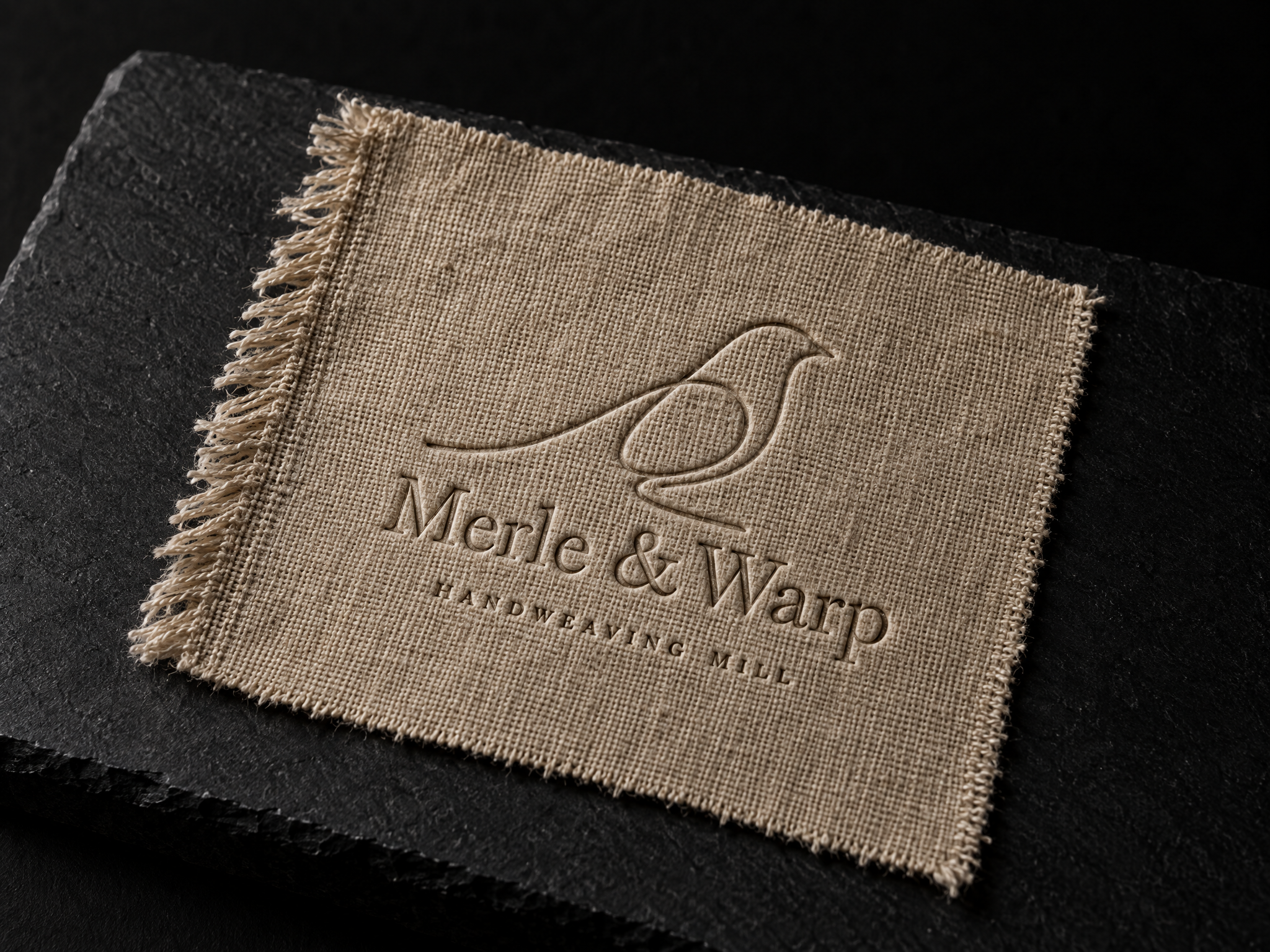 Merle and Warp handweaving identity, designed by Print Peppermint, printed on a raw woven textile label