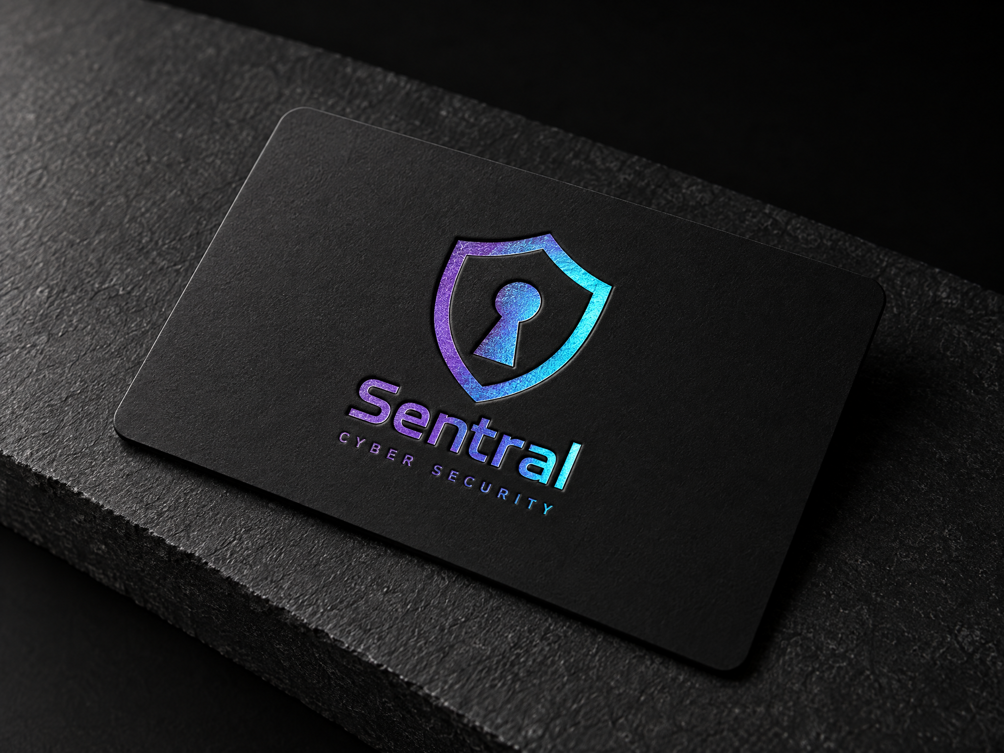 Sentral cyber security identity, designed by Print Peppermint, printed with an iridescent finish on a matte black access card