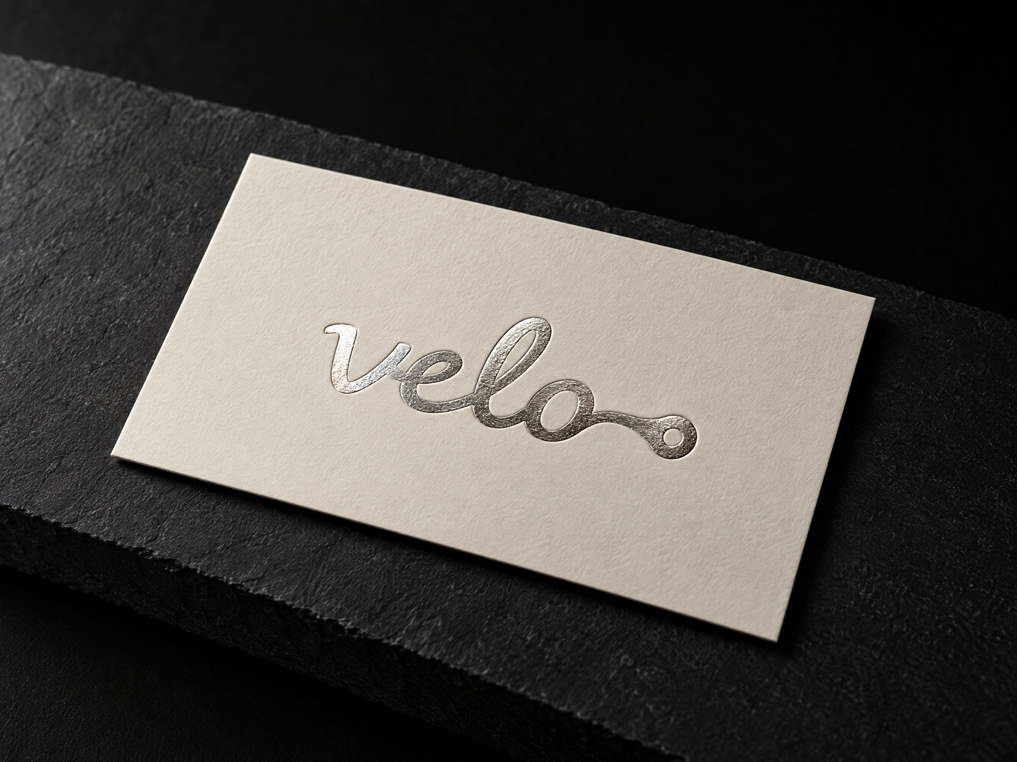 velo bicycle atelier identity, designed by Print Peppermint, silver-foiled on a warm white card