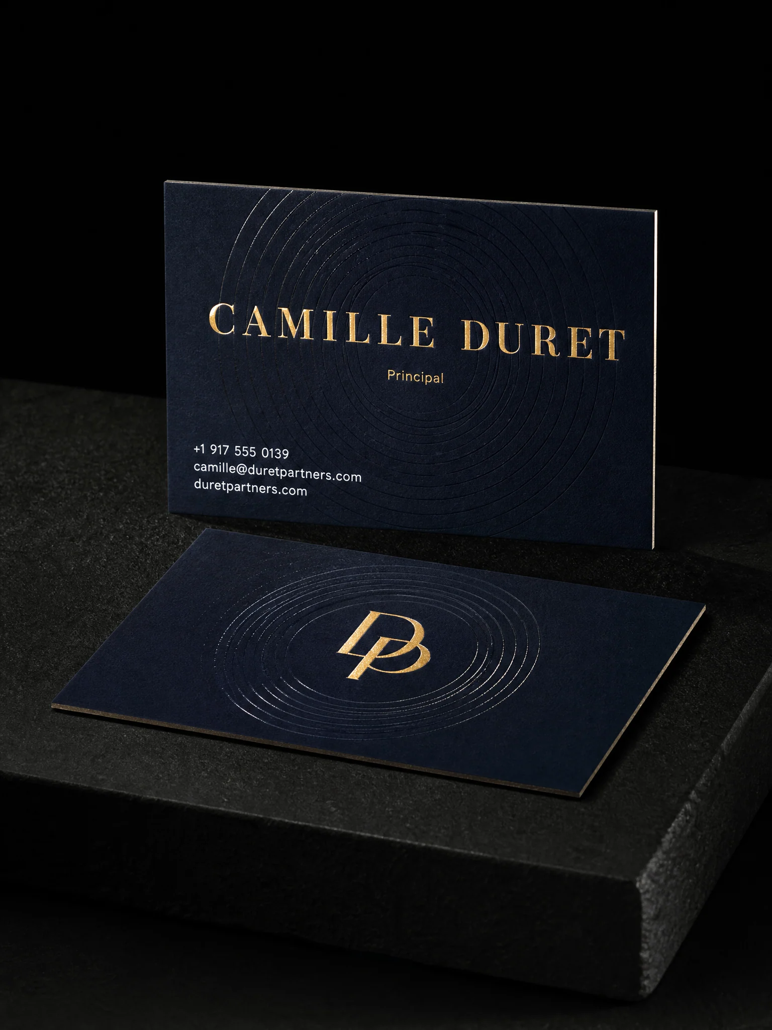 Custom Dual Raised Business Cards, Raised Foil and Raised Gloss, 20pt Suede — Standard