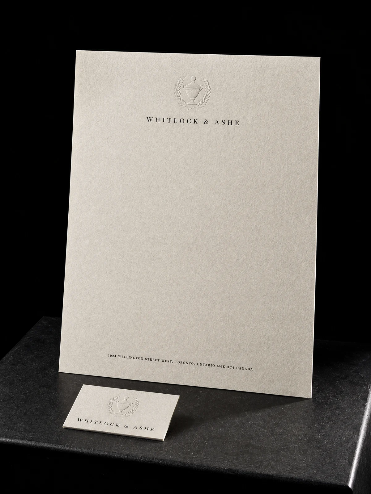 China White letterhead and matching card, printed on textured stock
