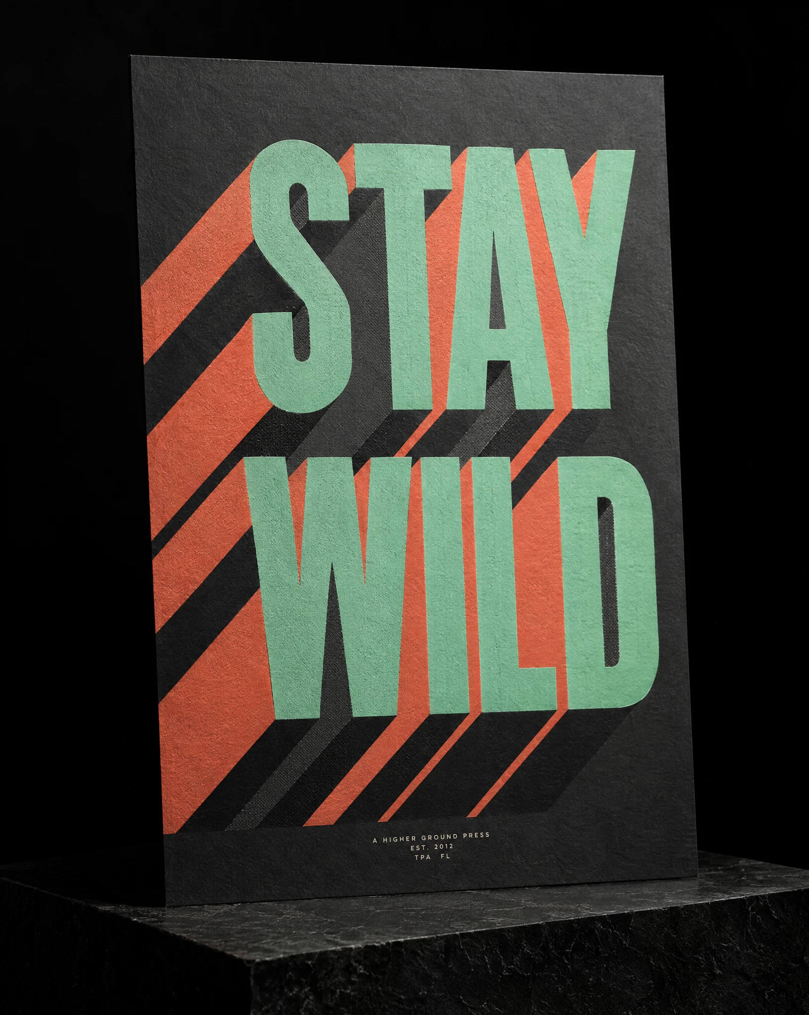 Extruded block-letter poster in three-colour screen print, print portfolio