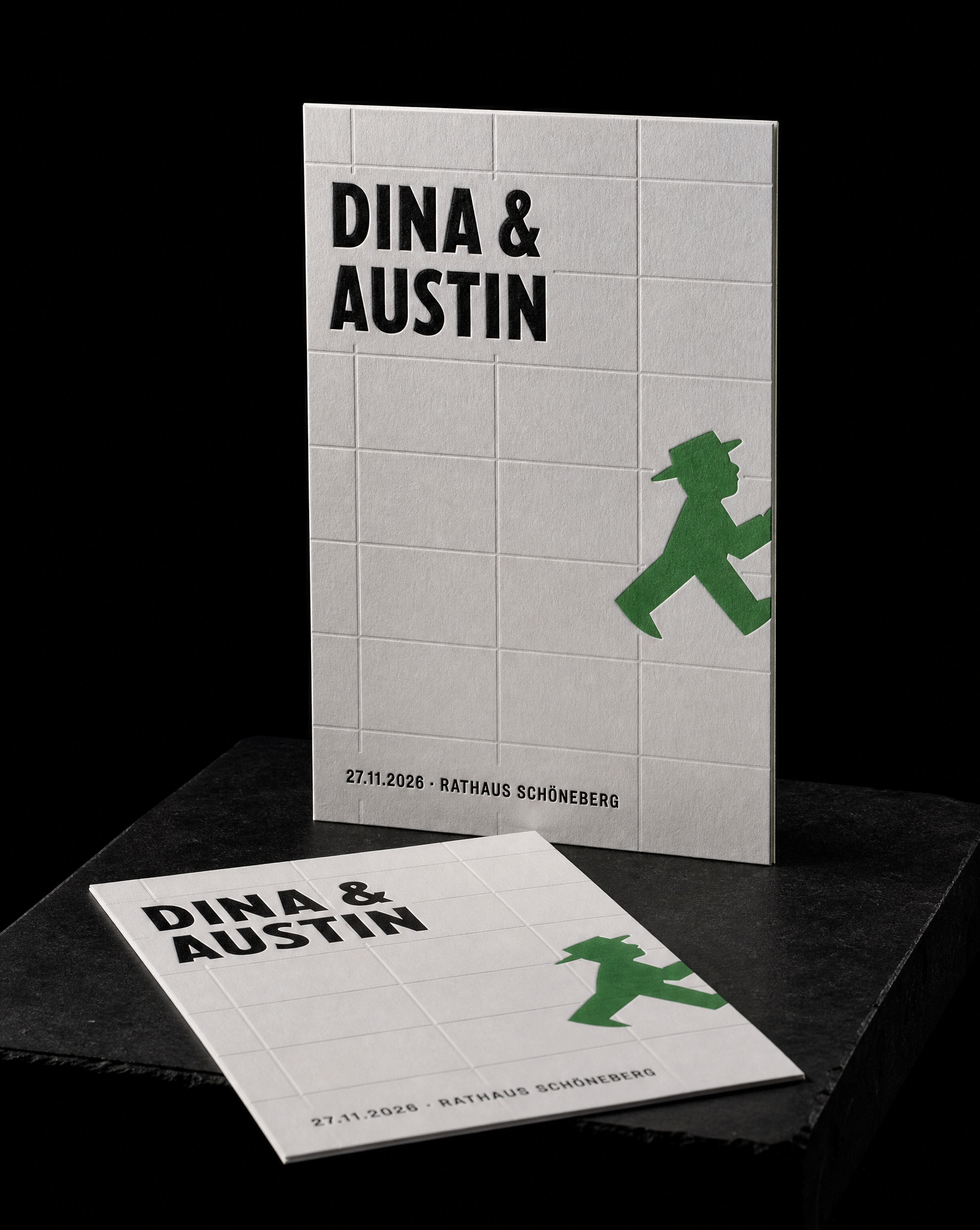 Dina & Austin wedding invitation concept (run 2, berlin), Berlin 2026 — designed and produced by Print Peppermint
