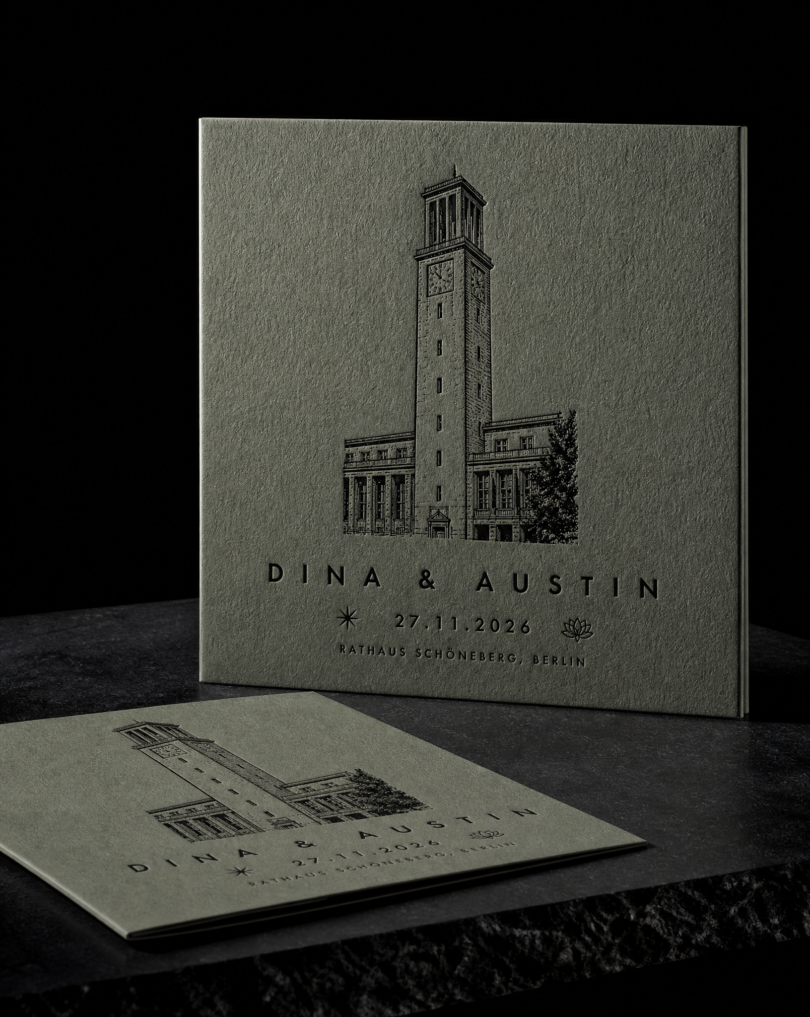 Dina & Austin wedding invitation concept (run 2, berlin), Berlin 2026 — designed and produced by Print Peppermint