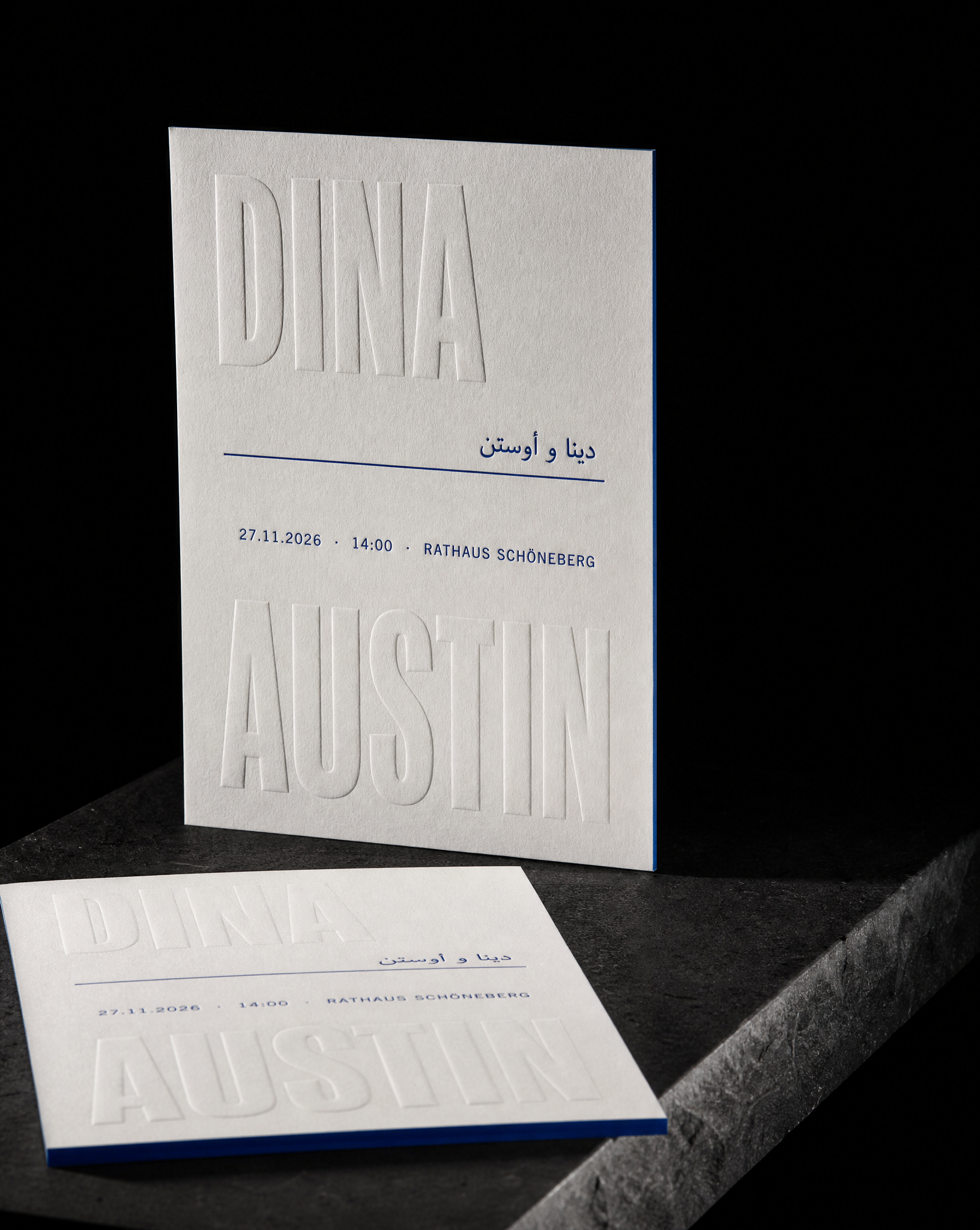 Dina & Austin wedding invitation concept (run 2, berlin), Berlin 2026 — designed and produced by Print Peppermint