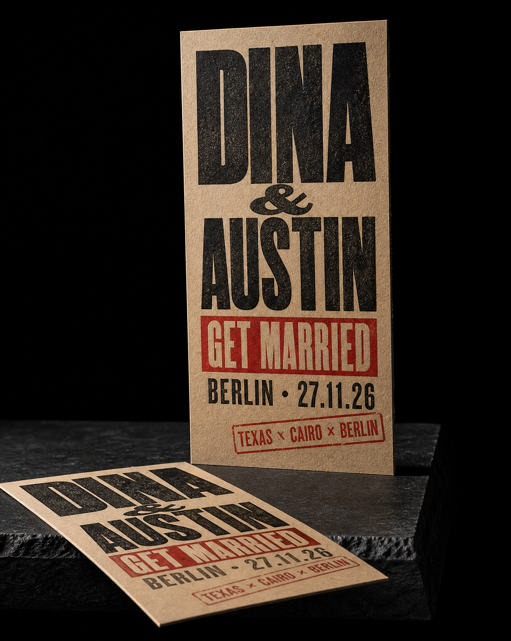Dina & Austin wedding invitation concept (run 2, berlin), Berlin 2026 — designed and produced by Print Peppermint