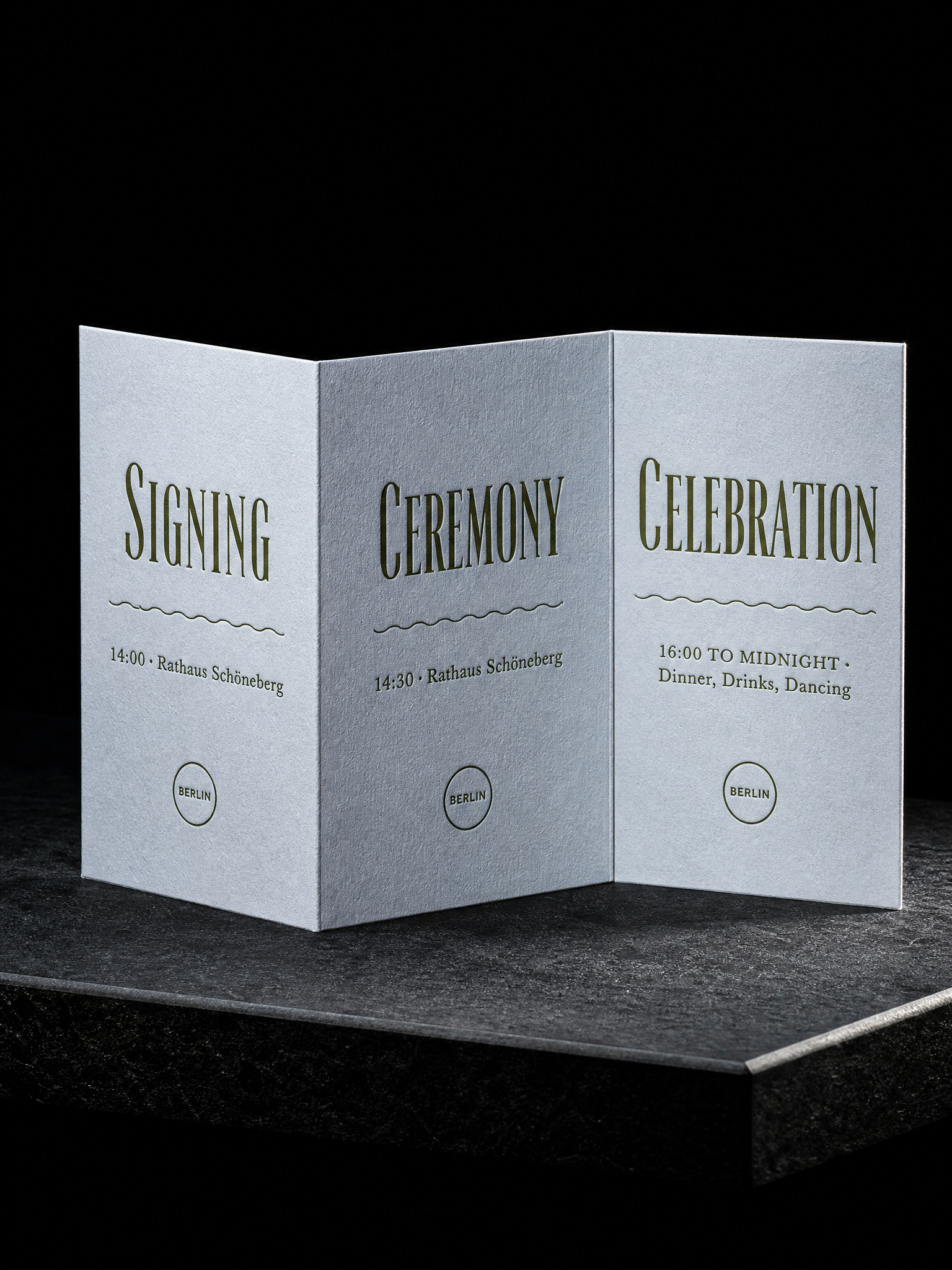 Dina & Austin wedding invitation concept (run 1), Berlin 2026 — designed and produced by Print Peppermint