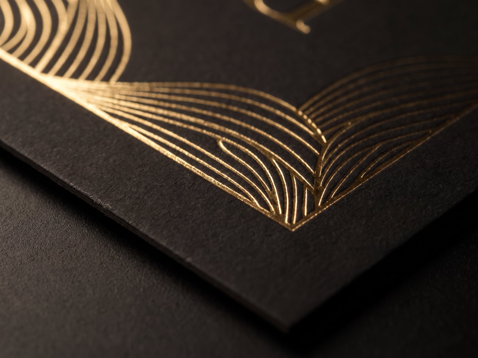 Raised gold foil standing above a smooth matte laminated card