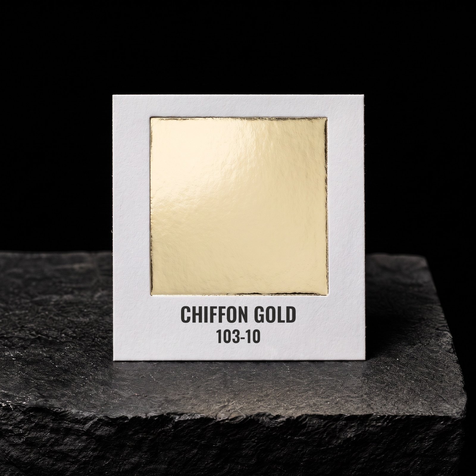 Chiffon Gold 103-10, real foil chip on slate