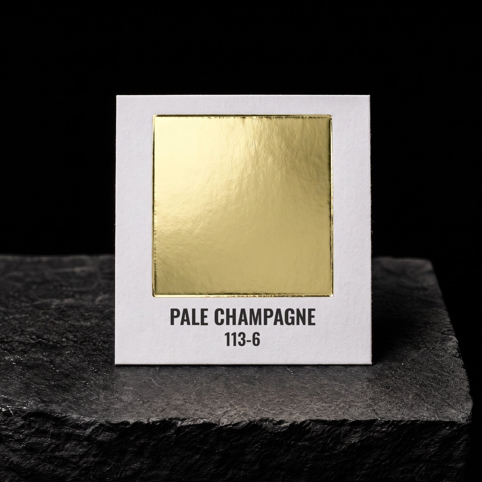 Pale Champagne 113-6, real foil chip on slate