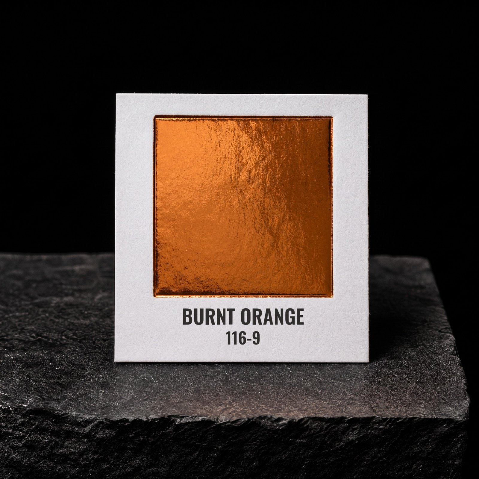 Burnt Orange 116-9, real foil chip on slate
