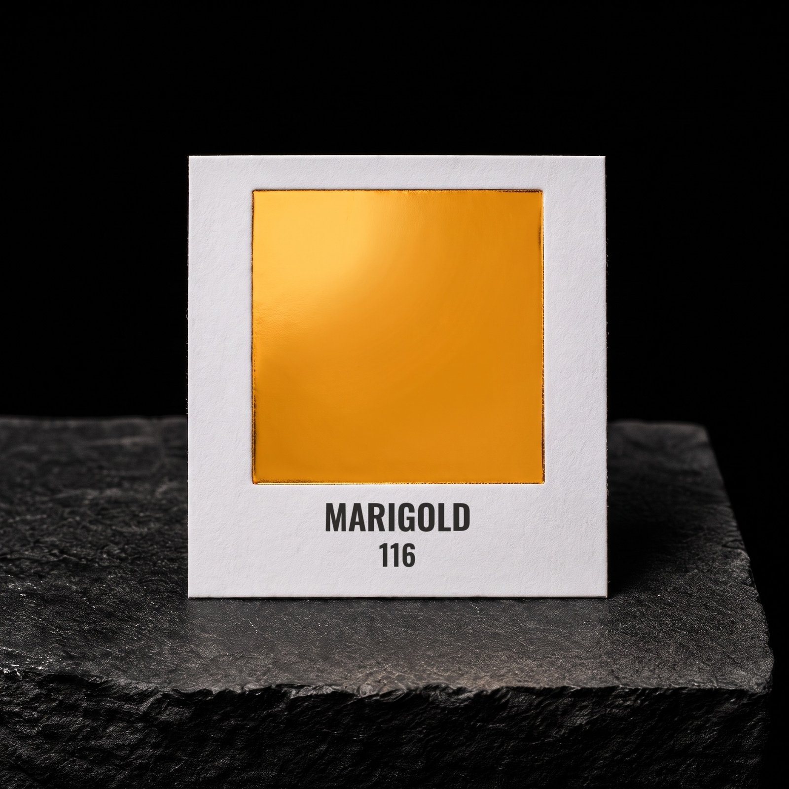Marigold 116, real foil chip on slate