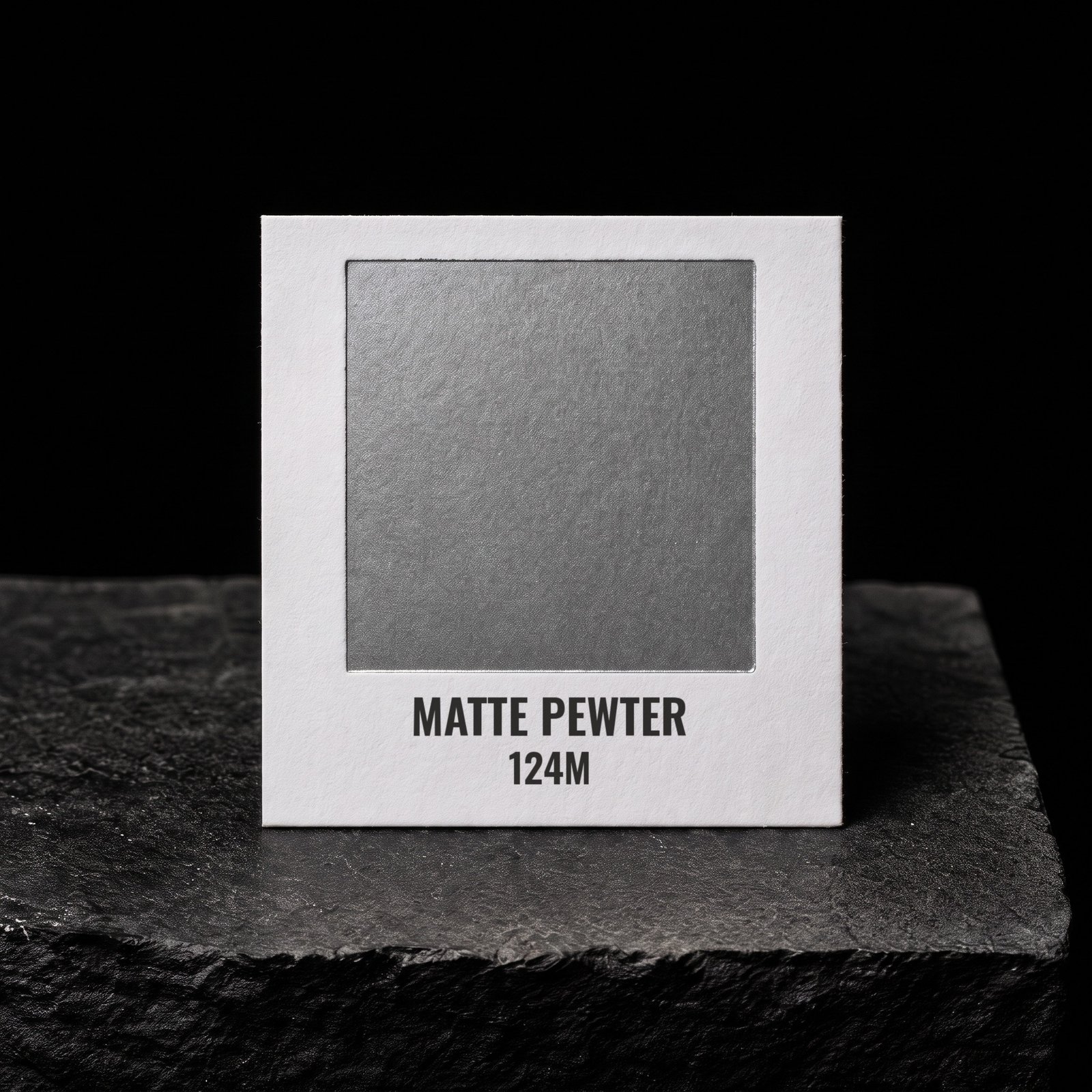 Matte Pewter 124M, real foil chip on slate