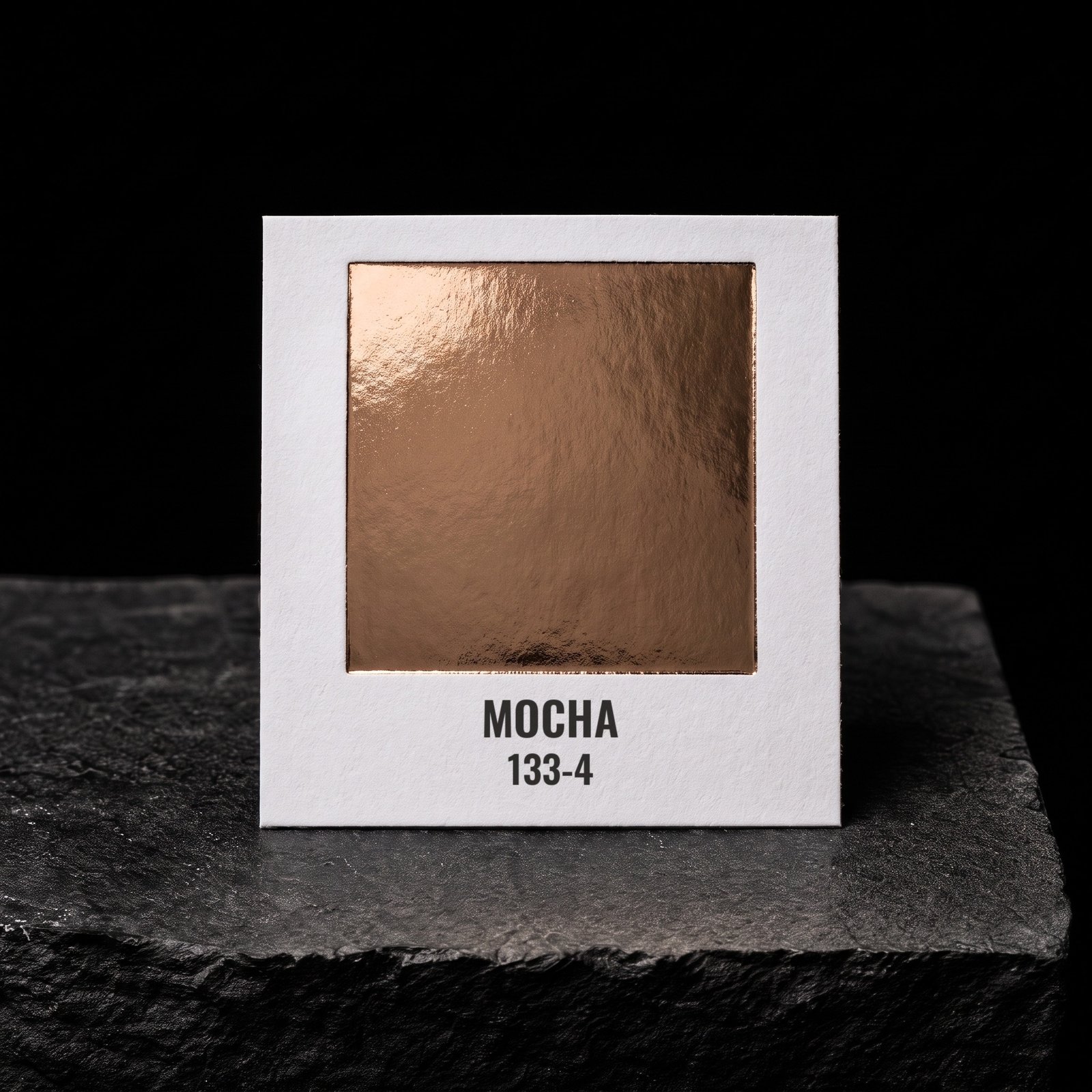 Mocha 133-4, real foil chip on slate