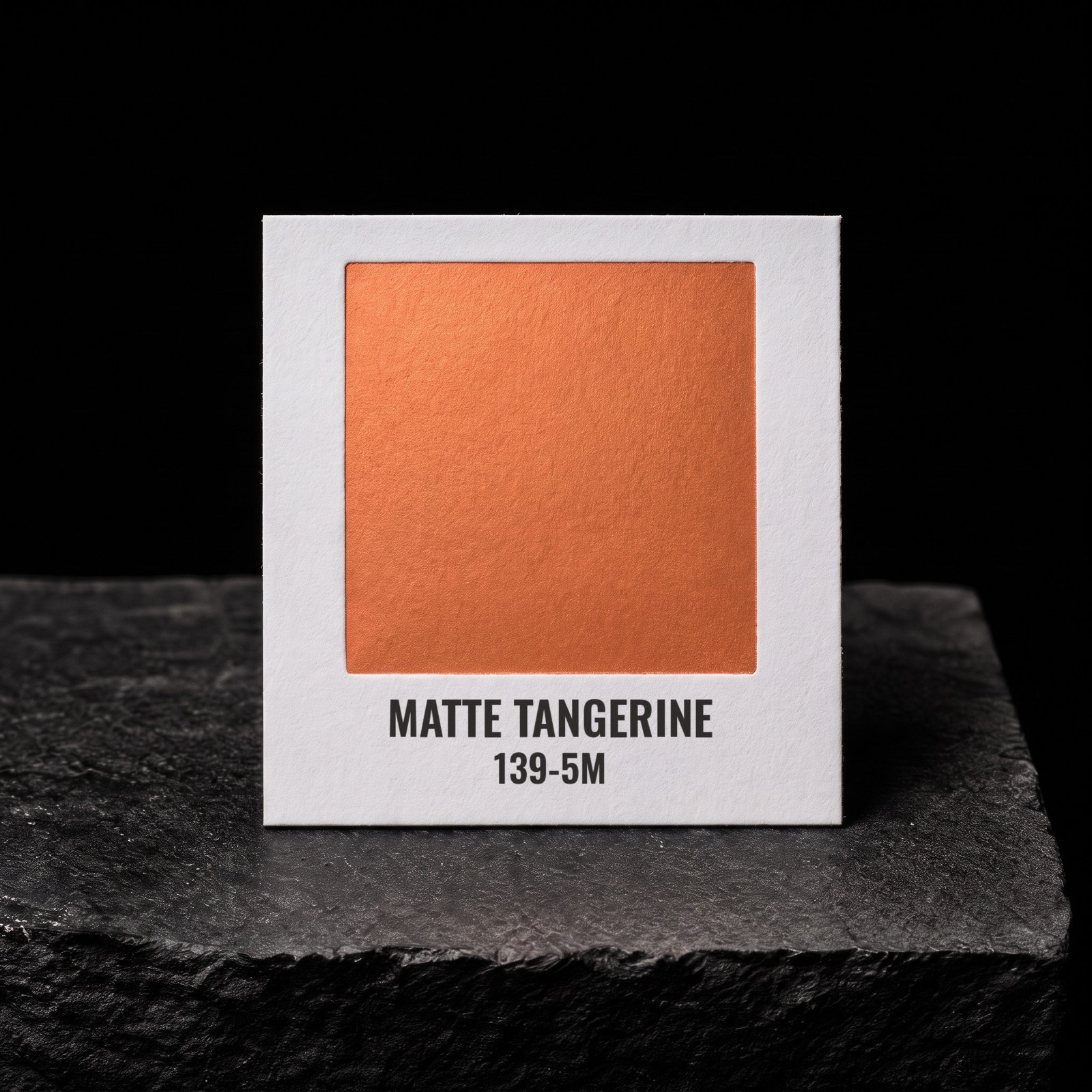 Matte Tangerine 139-5M, real foil chip on slate