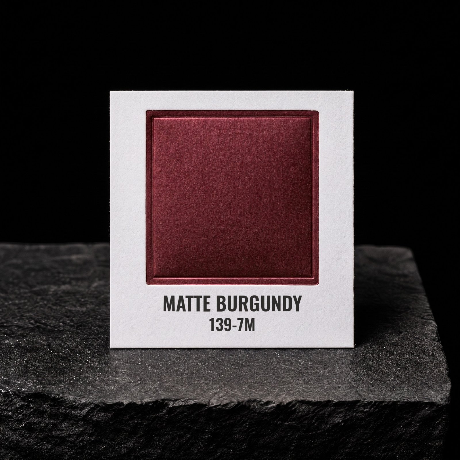 Matte Burgundy 139-7M, real foil chip on slate