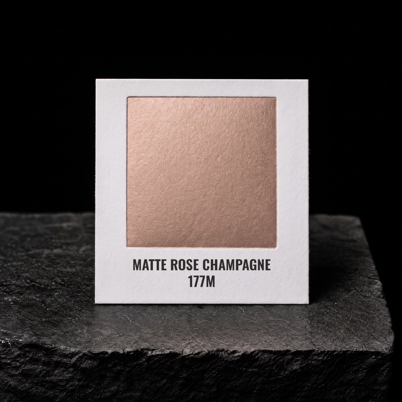 Matte Rose Champagne 177M, real foil chip on slate
