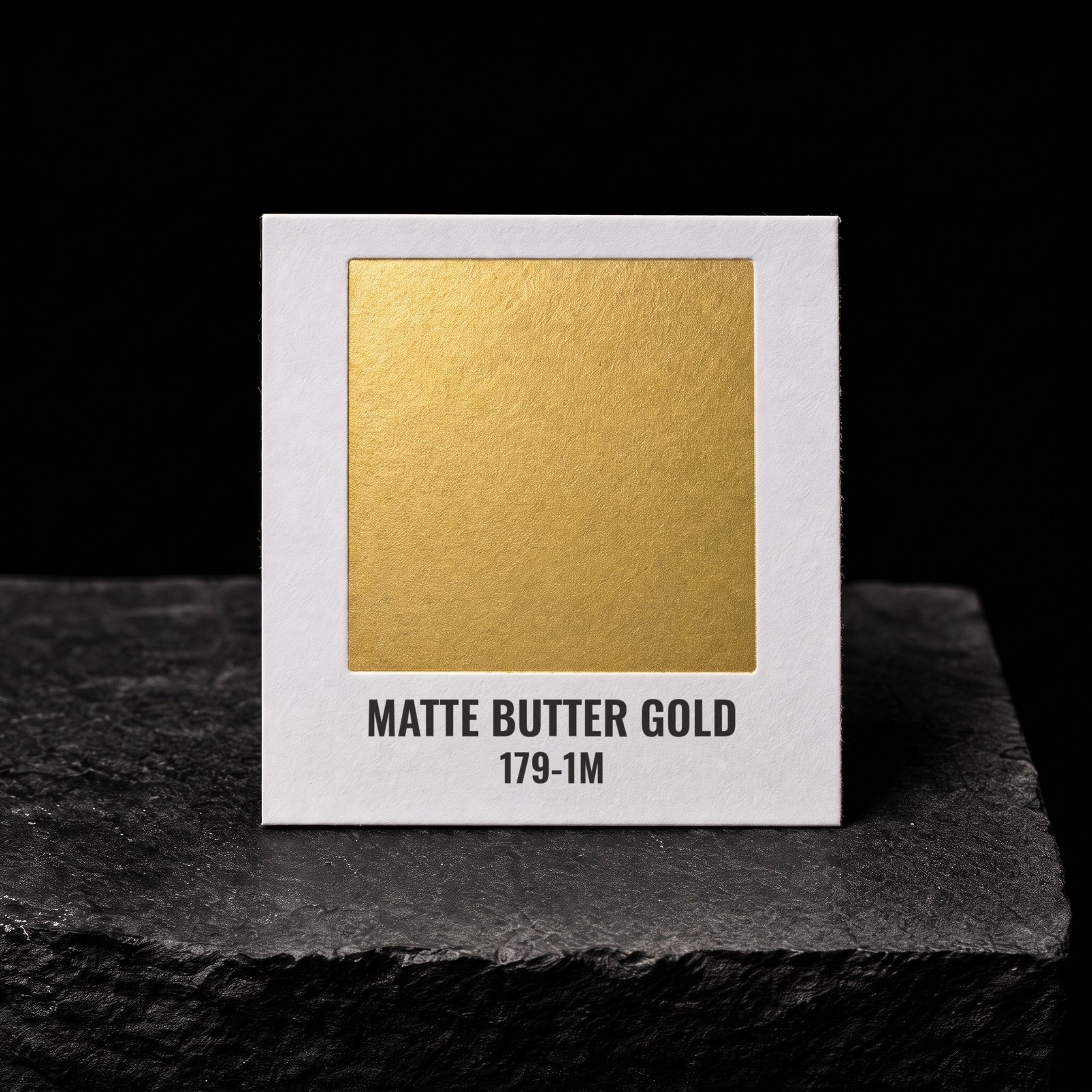 Matte Butter Gold 179-1M, real foil chip on slate