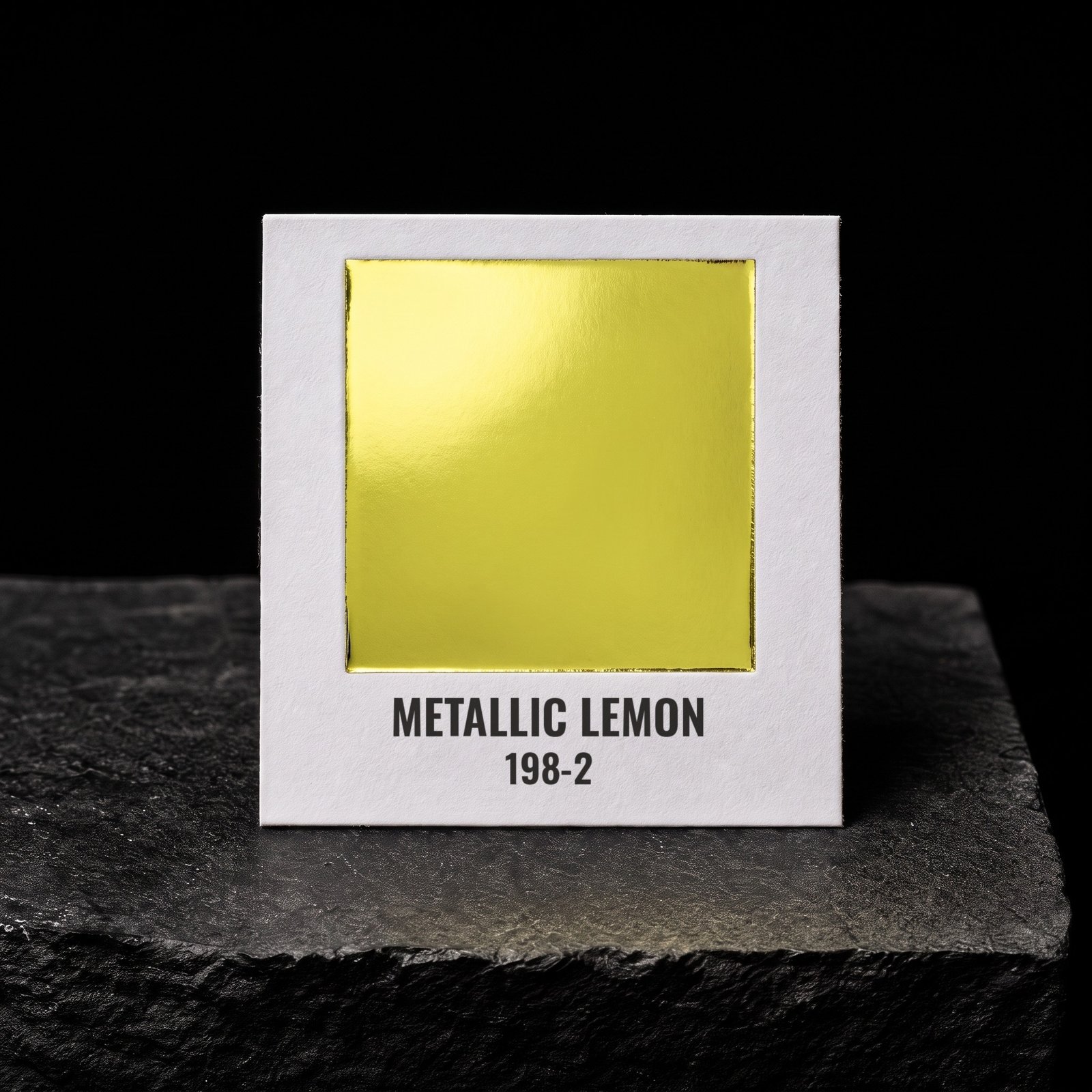 Metallic Lemon 198-2, real foil chip on slate