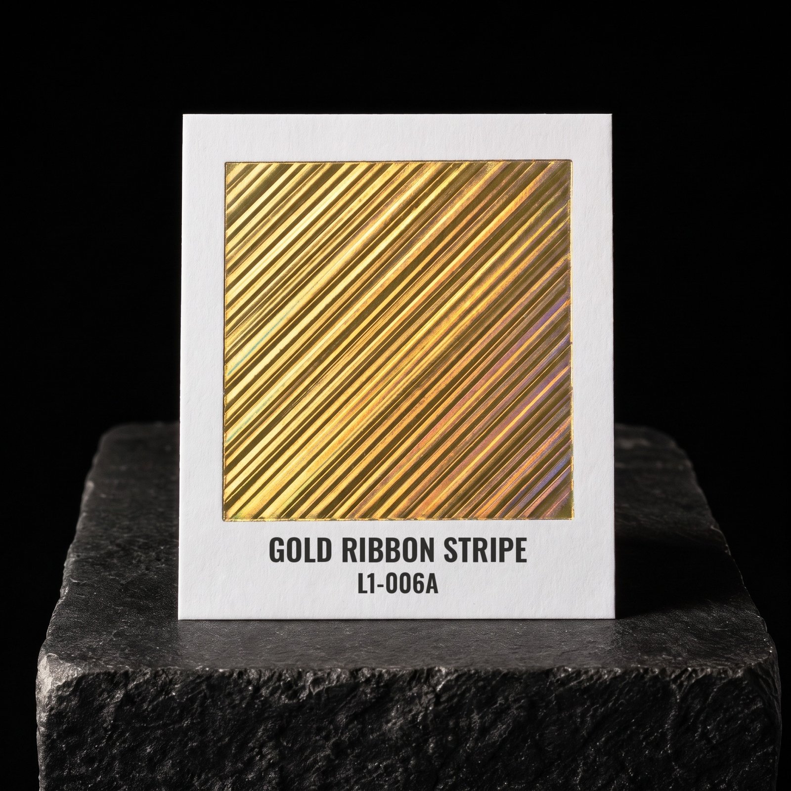 Gold Ribbon Stripe L1-006A, real foil chip on slate