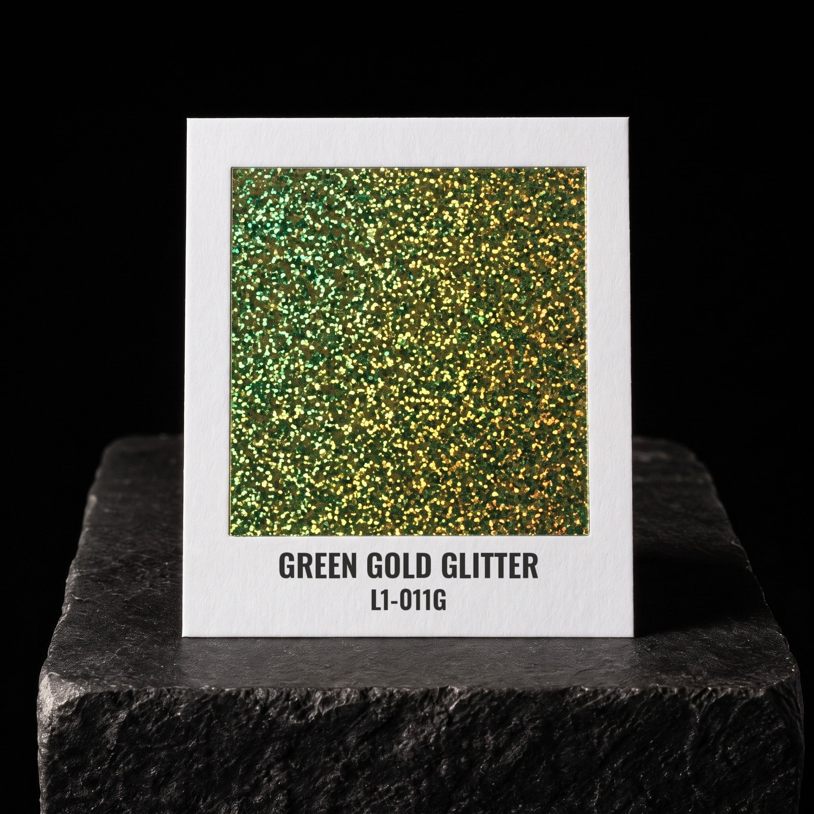 Green Gold Glitter L1-011G, real foil chip on slate