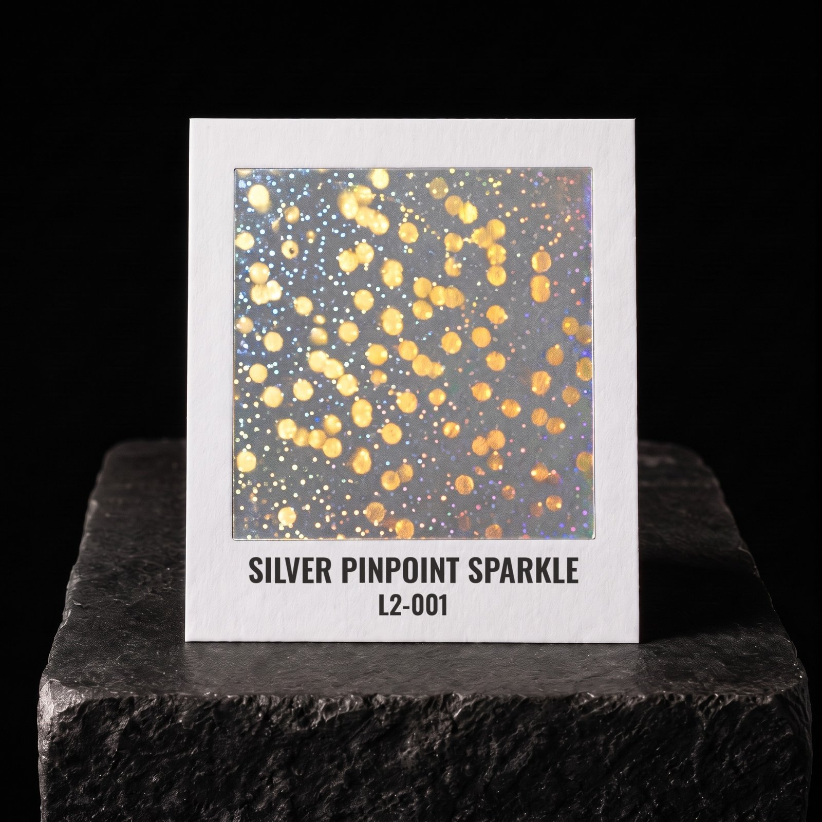 Silver Pinpoint Sparkle L2-001, real foil chip on slate
