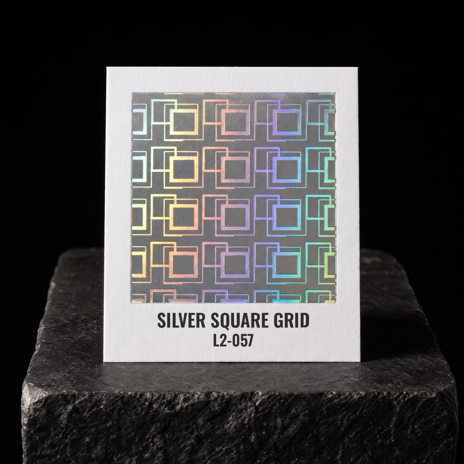 Silver Square Grid L2-057, real foil chip on slate