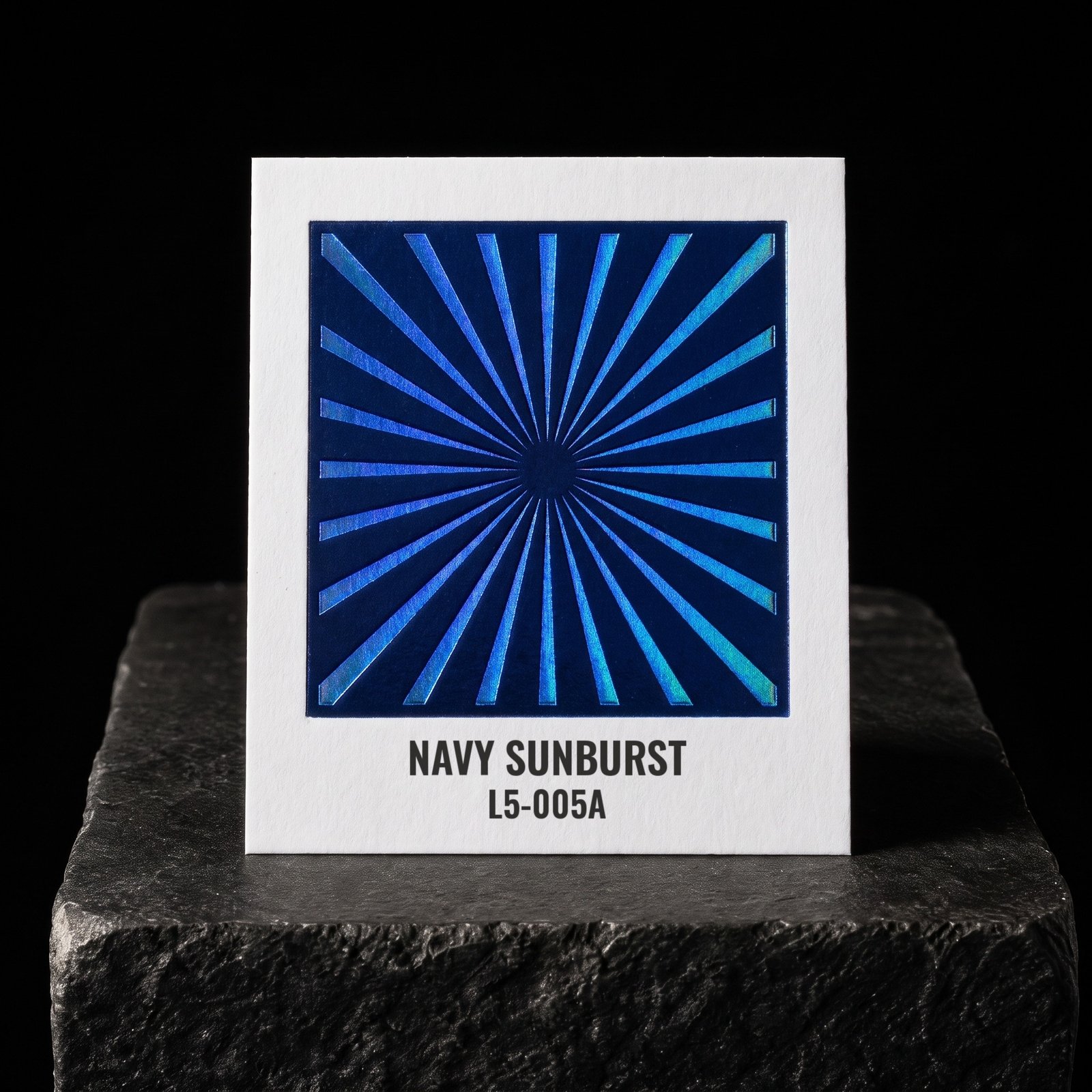 Navy Sunburst L5-005A, real foil chip on slate
