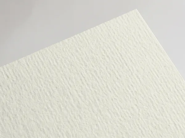 Acquerello Avorio paper swatch: Avorio, uncoated, felt-marked on both sides (watercolour-style felt texture)