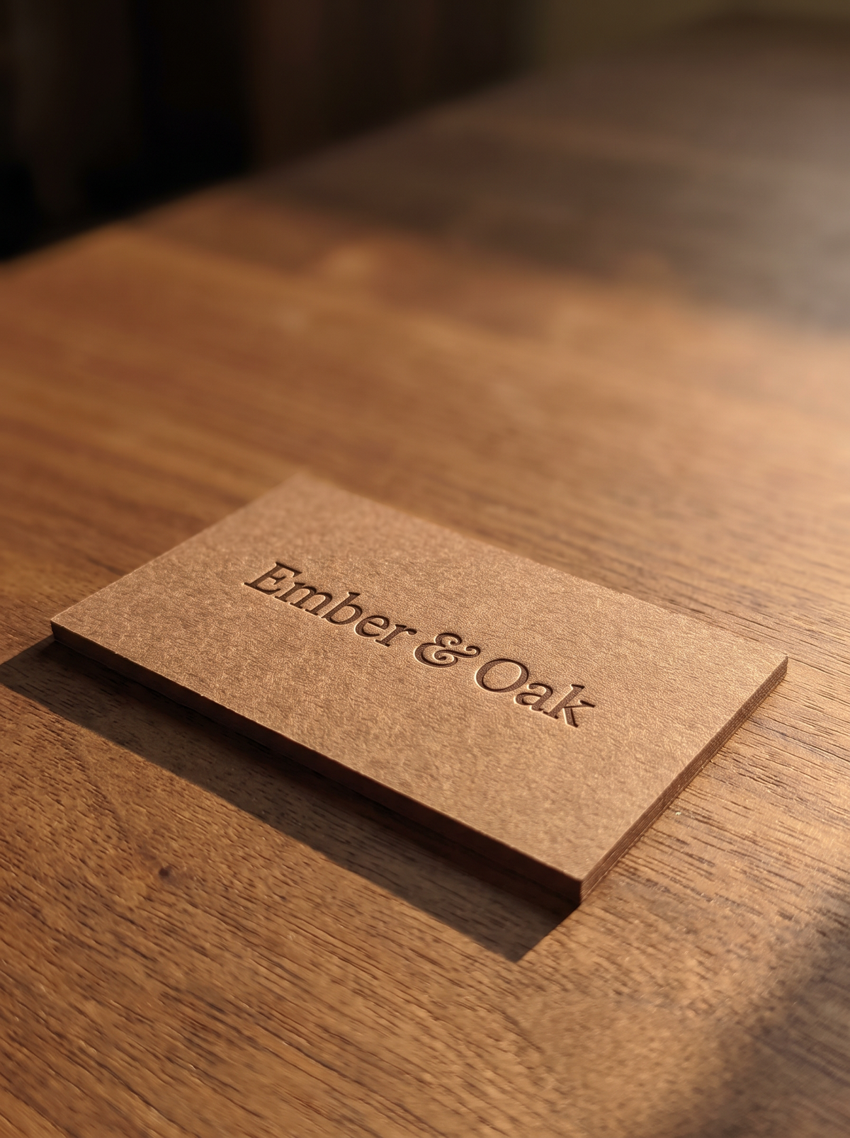 Business card concept: fedrigoni savile-row Brown · blind deboss · registered emboss · 14pt