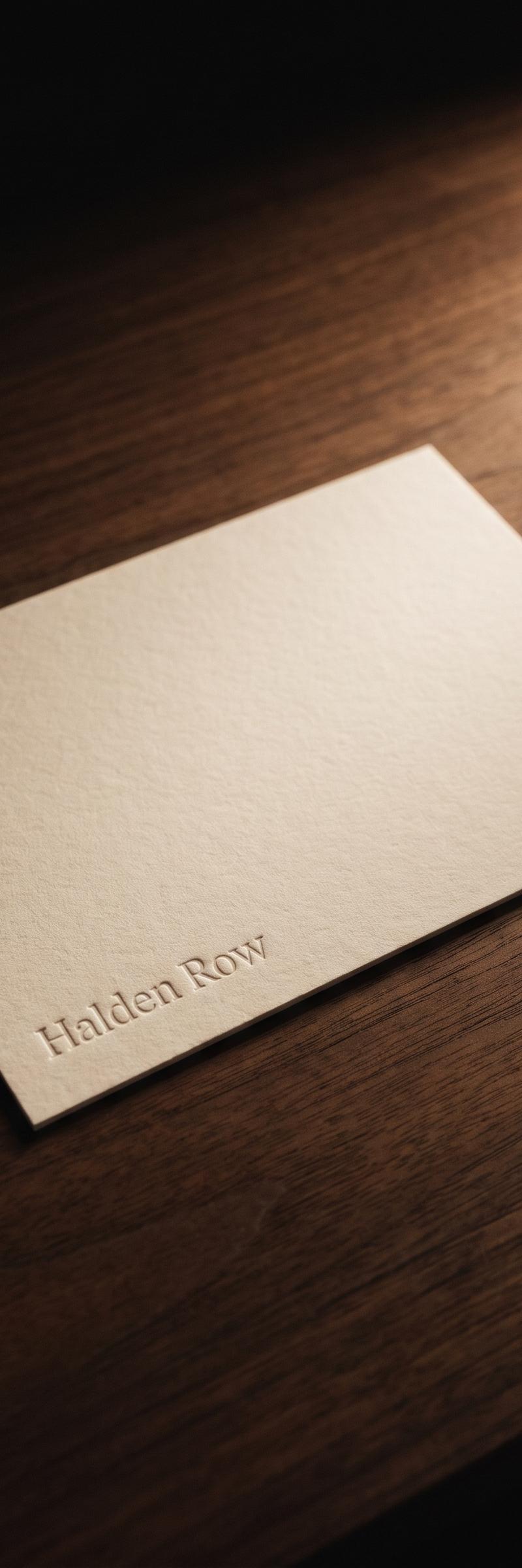 Business card with blind deboss and ink pantone on 32pt house cotton.