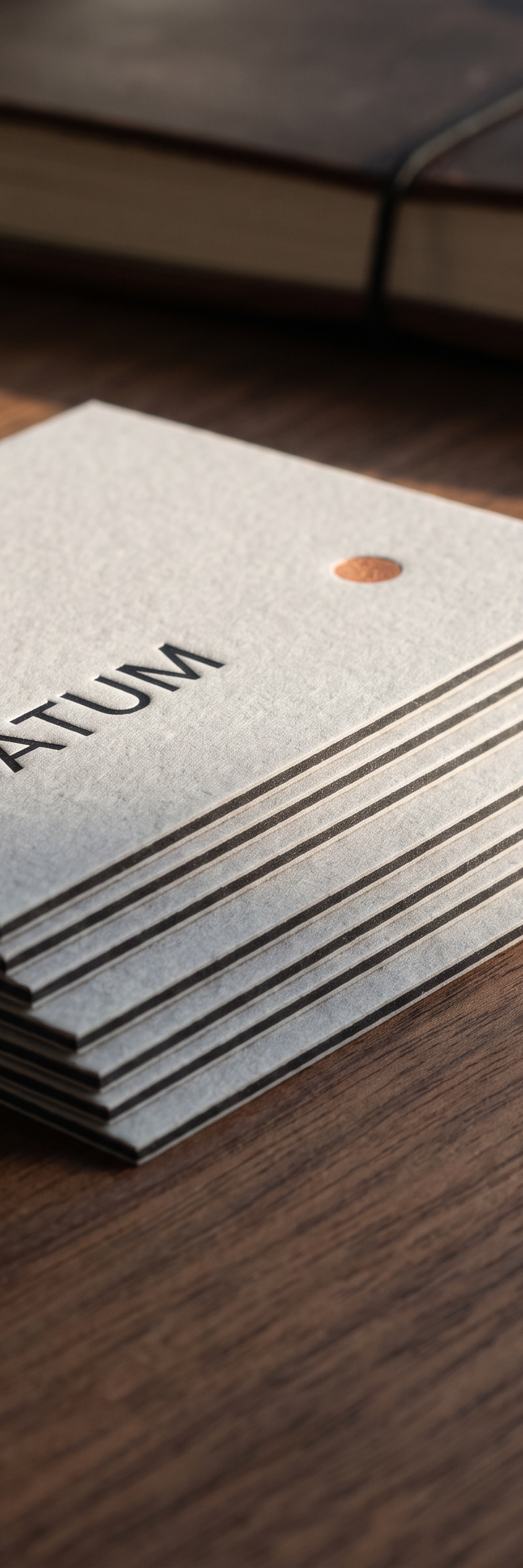 Business card with copper foil stamping, registered emboss, letterpress and core visible edges on gmund gmund-cotton new grey.