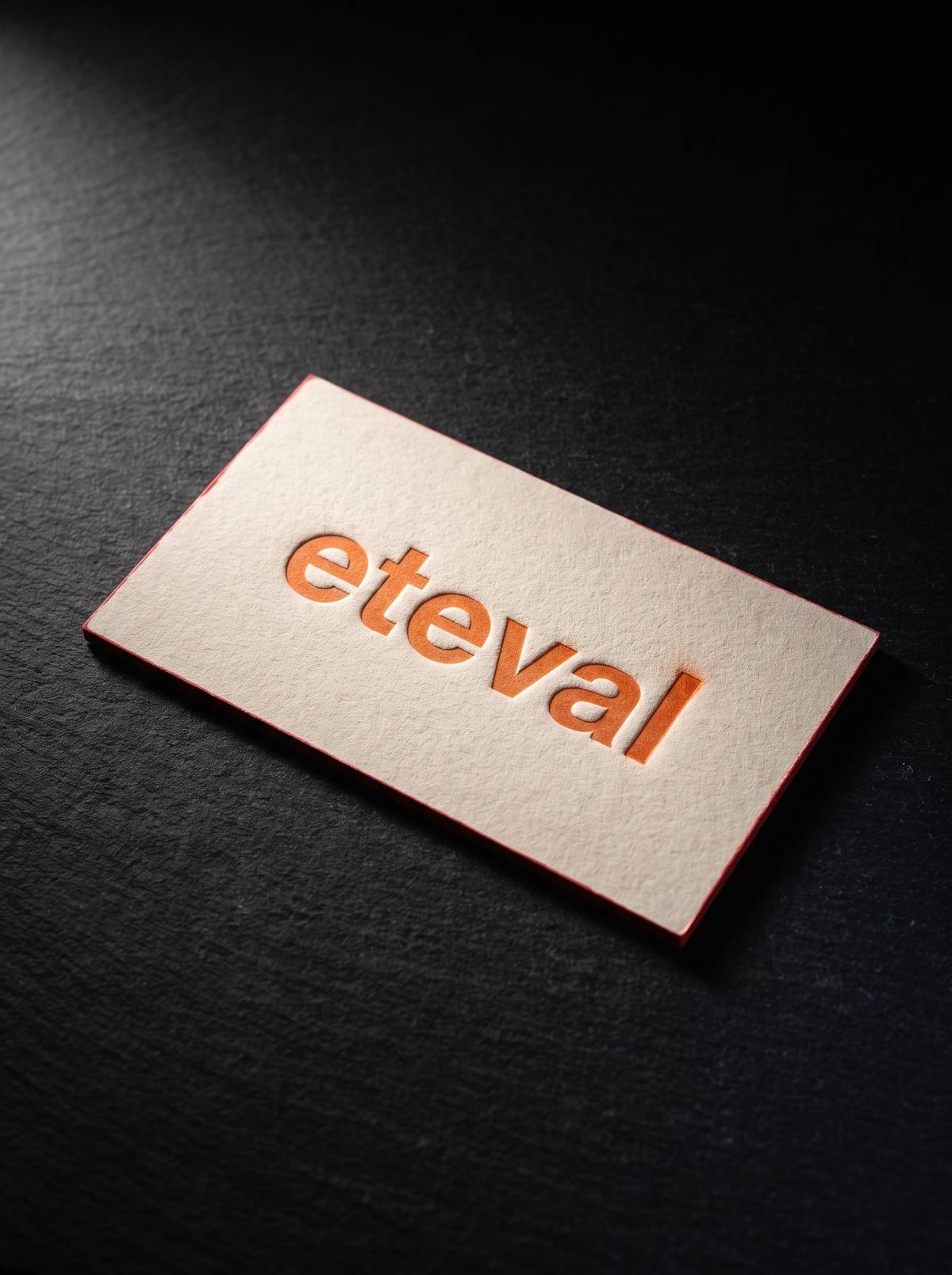Business card concept: house cotton 16pt 16pt · letterpress · paint edges · 32pt