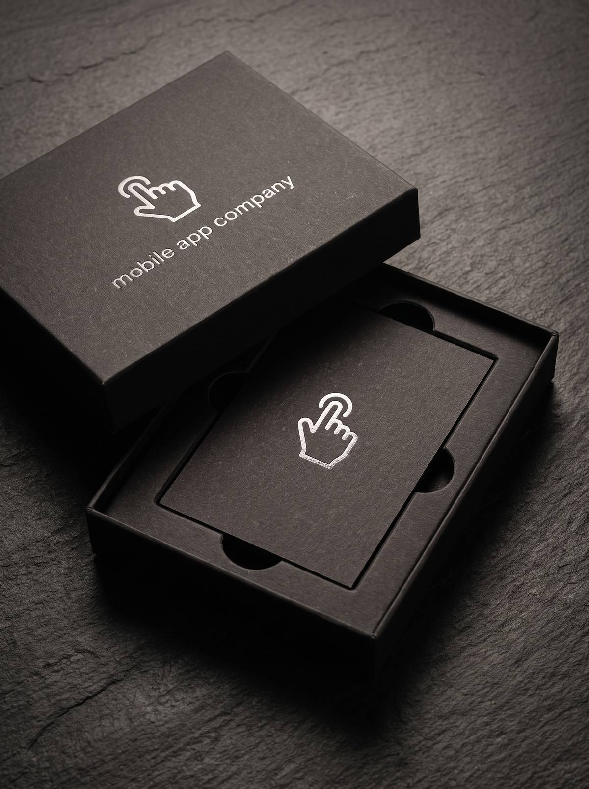 Rigid box concept: house coated-uncoated Rigid box board · matte-silver foil · blind deboss