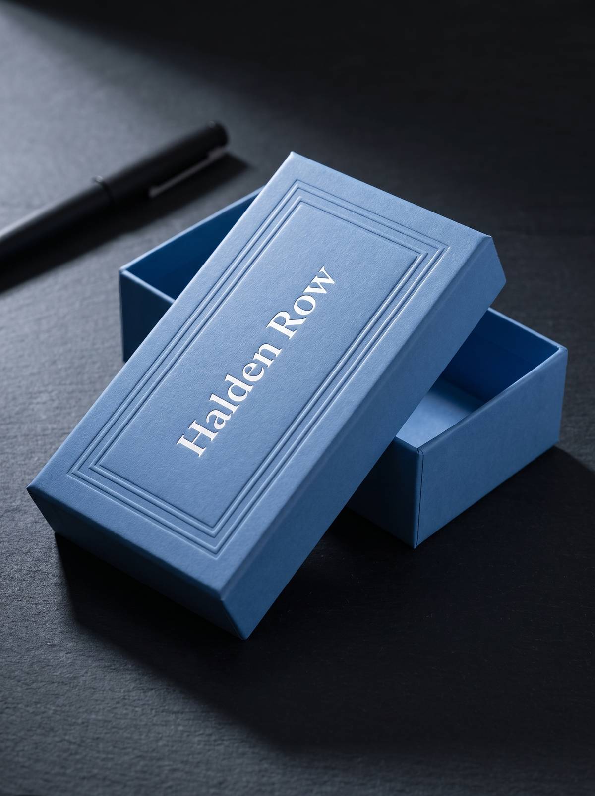 Rigid box concept: house coated-uncoated Rigid box board · opaque-white foil · blind deboss